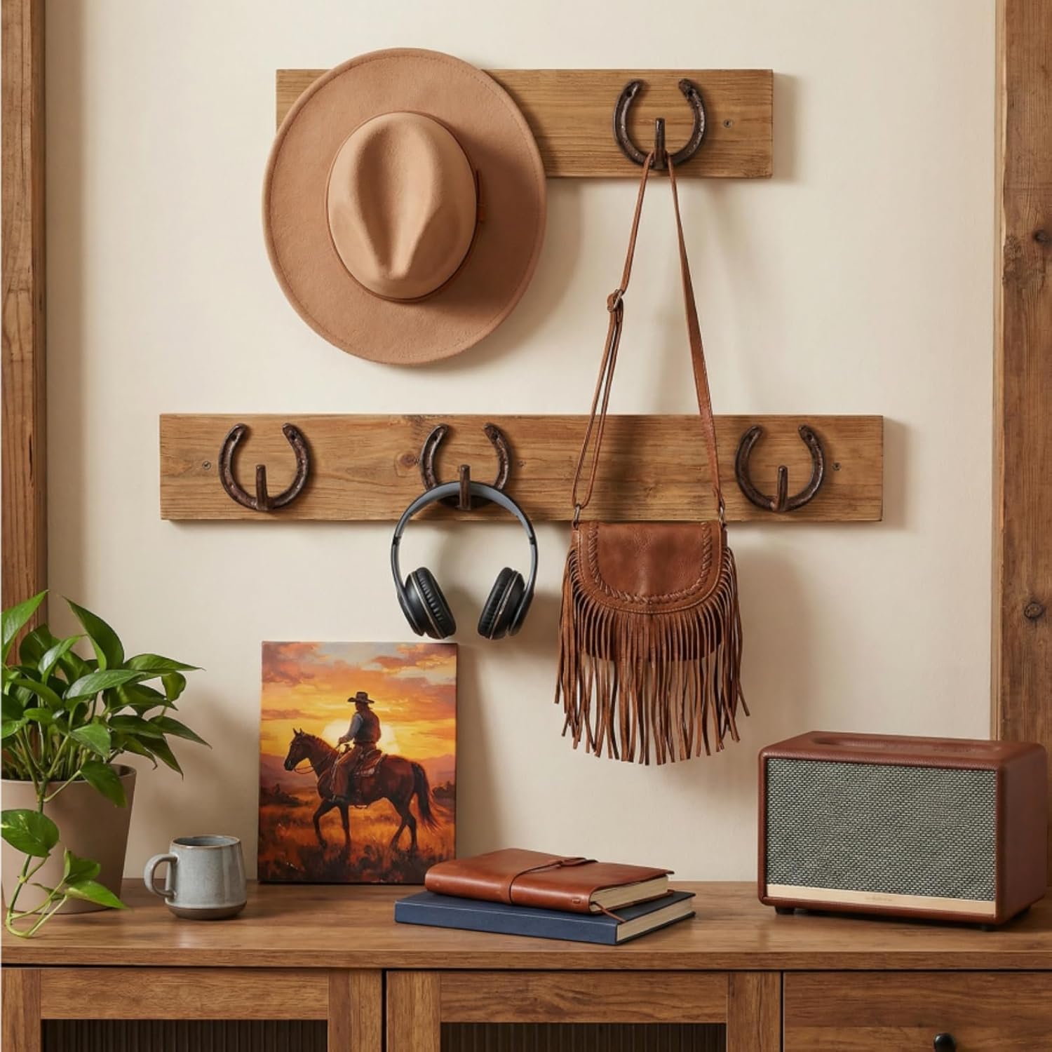 ZAVOOS 6 Pack Cast Iron Wall Hooks, Vintage Heavy Duty Wall Mounted Horseshoe Hanger, Multiuse Coat Hook Farmhouse Decor for Hanging Hat Key Towel Bag