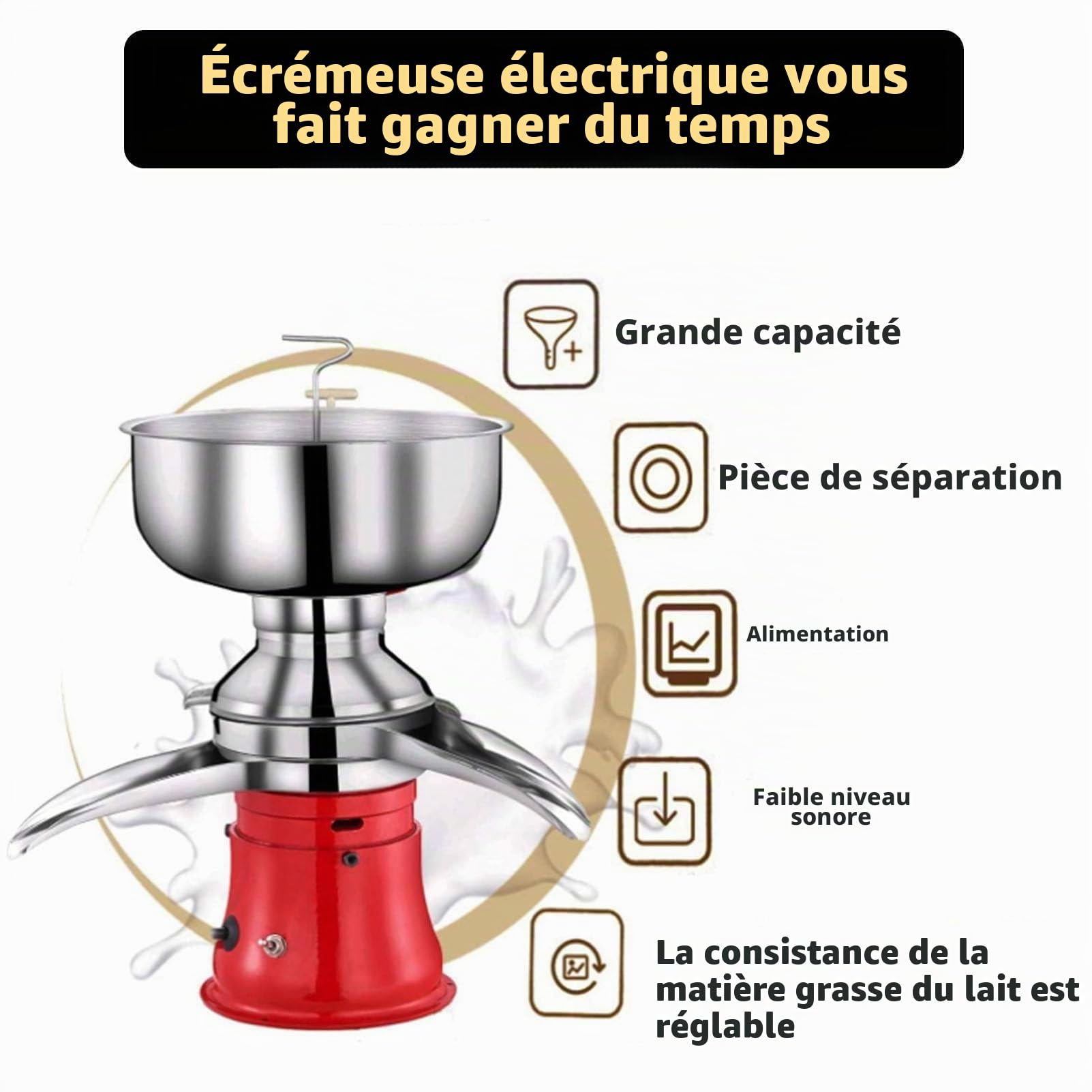 Écrémeuse Électrique Séparateur de Lait électrique 50 L/H Machine de séparation de Beurre de Lait et de crème, séparateur de crème lactée pour Lait de chèvre, Lait de Cheval