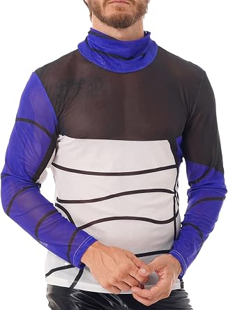 Lejafay Mens Underwear See Through T-Shirt Mesh Long Sleeves Nightclub Sheer Tops Shirt Costume
