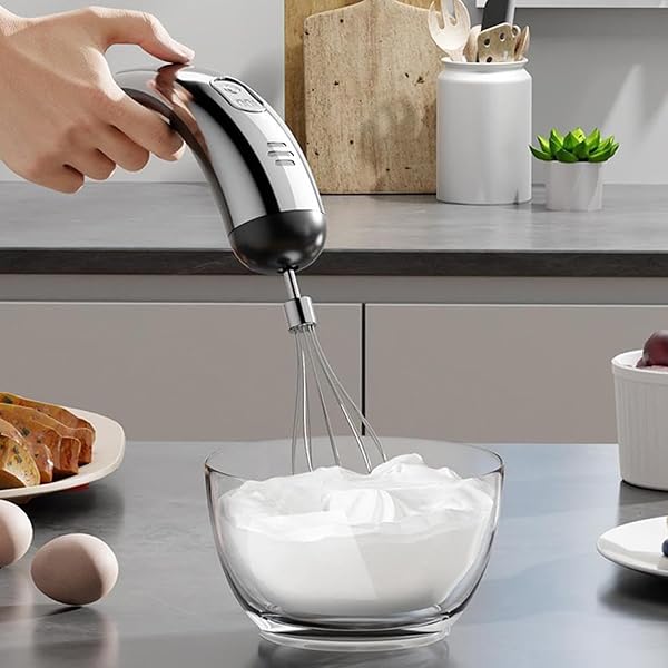 Stainless Steel Mixer, Electric Blender, Adjustable Speed Tool Pattern, Kitchen Gadget with Texture, Hand Whisk with Design, Home Accessories for Families Adults Travelers Office Classroom Projects - 3