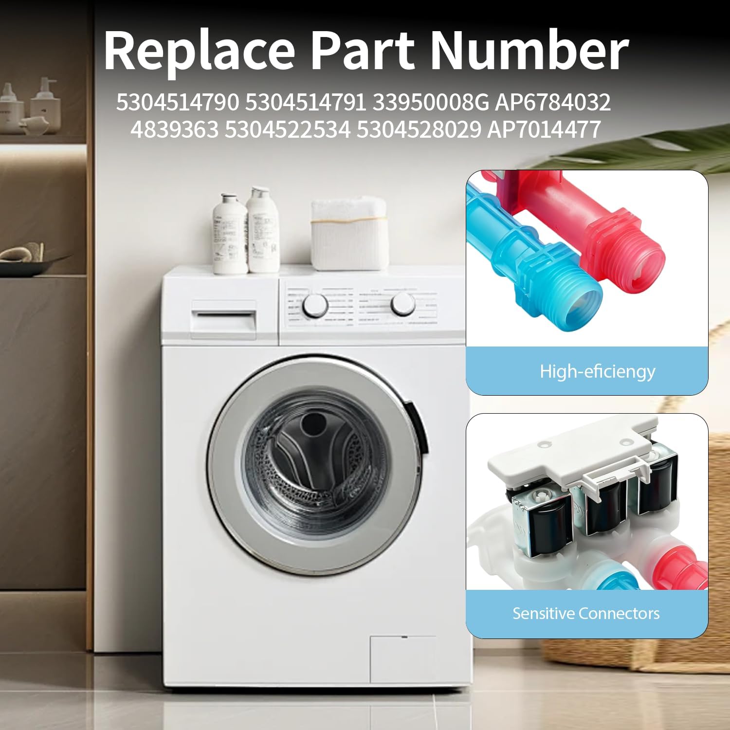 Clothes Washer Water Inlet Valve Assembly Replacement 5304528029 Fit for Electrolux Frigidaire Washer Replace 5304514790 5304514791 33950008G AP6784032 4839363 5304522534 AP7014477