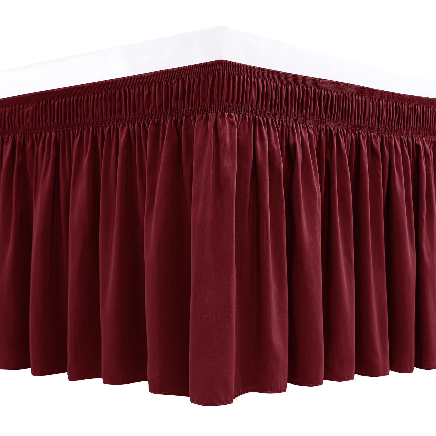 Biscaynebay Wrap Around Bed Skirts for King & Cal King Beds 17" Long Drop, Burgundy Adjustable Elastic Dust Ruffles Easy Fit Wrinkle & Fade Resistant