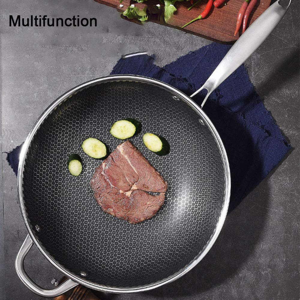 Wok,Sartén,Wok De Inducción Profesional De Acero Al Carbono Antiadherente,con Mango,Apto para Todas Las Estufas De Gas,Sartenes Fáciles De Limpiar,Incluida Cocina De Inducción / 34Cm (32Cm)