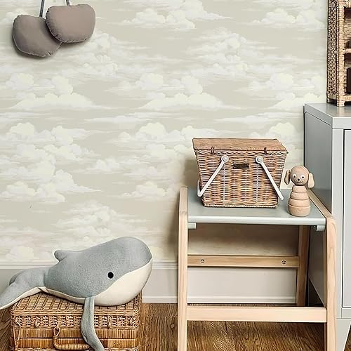 Miniatura 7 de JiffDiff Papel Tapiz Despegar y Pegar Nube Blanca Papel Tapiz para Dormitorio Mural Papel de Contacto Gris 17.3" x 118" Autoadhesivo Neutro Moderno