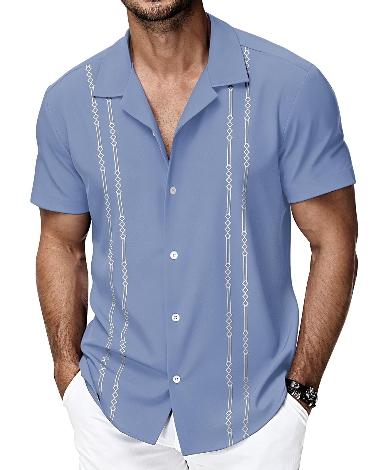 HMIYA Hemden Herren Kurzarm Sommerhemd Herren Guayabera Kurzarmhemd Button Down