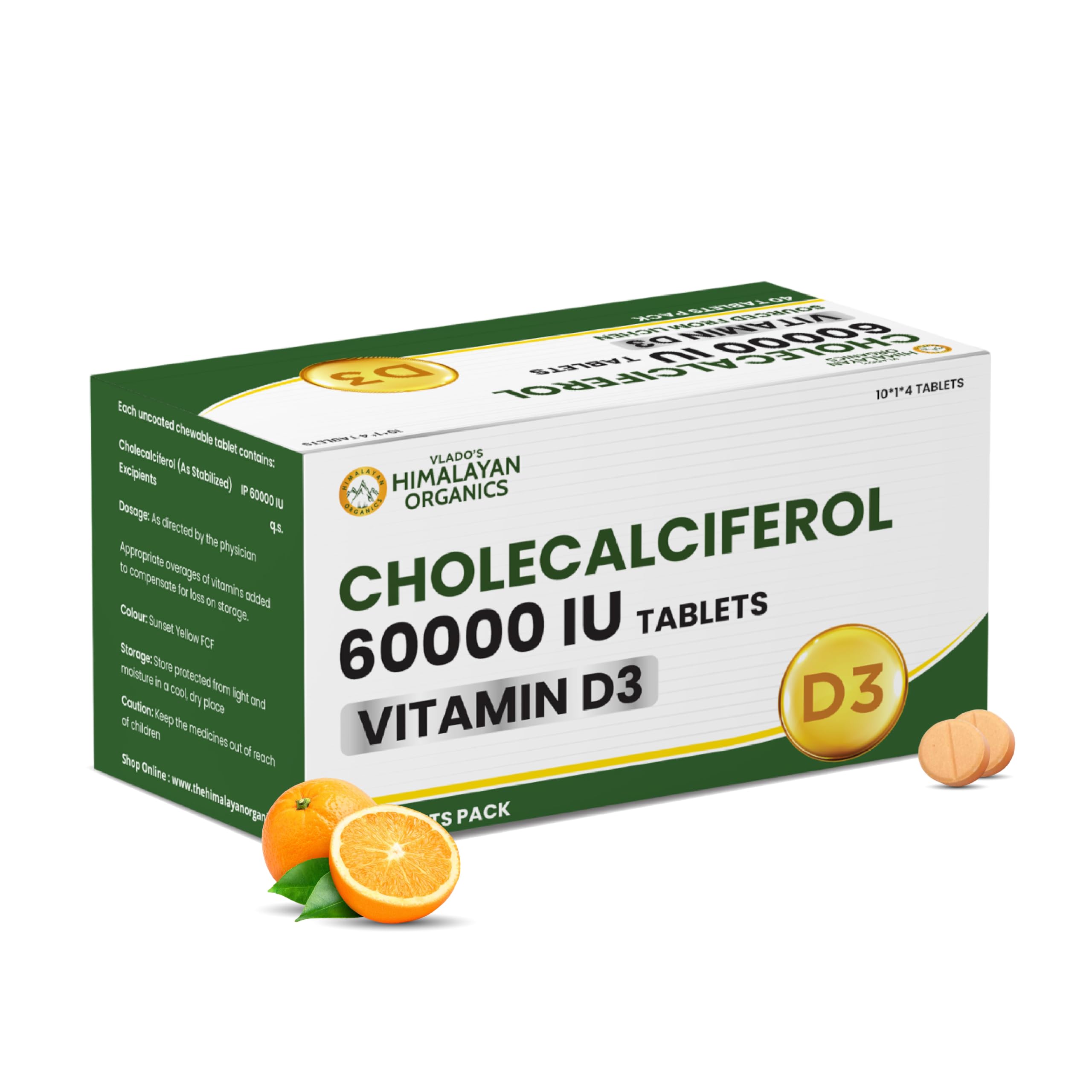 Vlado's Himalayan Organics Vitamin D3 60000 IU Tablets | Cholecalciferol I Vitamin D3 60k Supplement | Vitamin D 60000 iu Tablets | Cholecalciferol Supplement 60000iu for men & women | Orange Flavour - 40 Tablets-image-22
