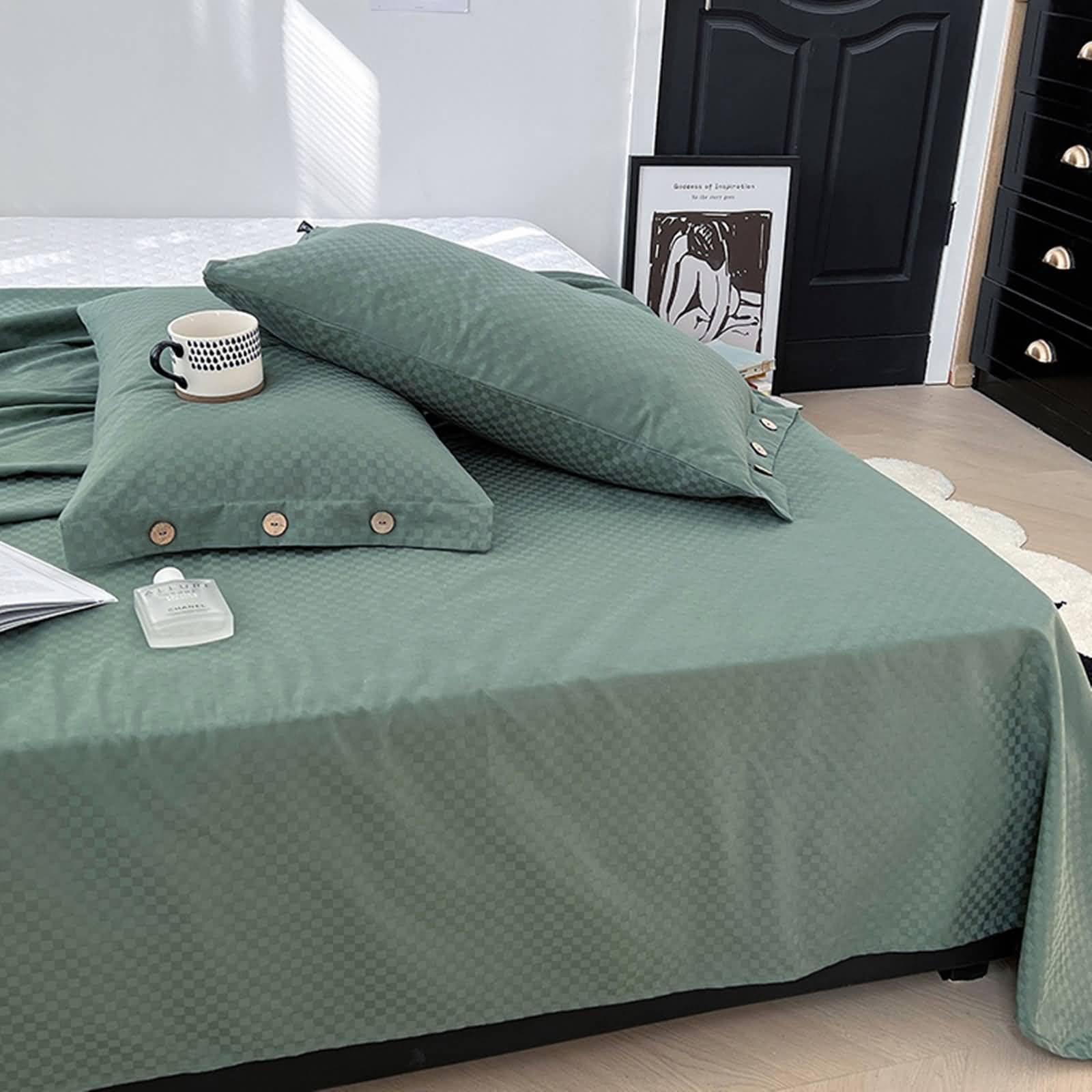 Sabana Proyector 230x250cm,Sabanas Cama Verano Patrón de Cuadros Sabana Encimera Verano Verde Oscuro