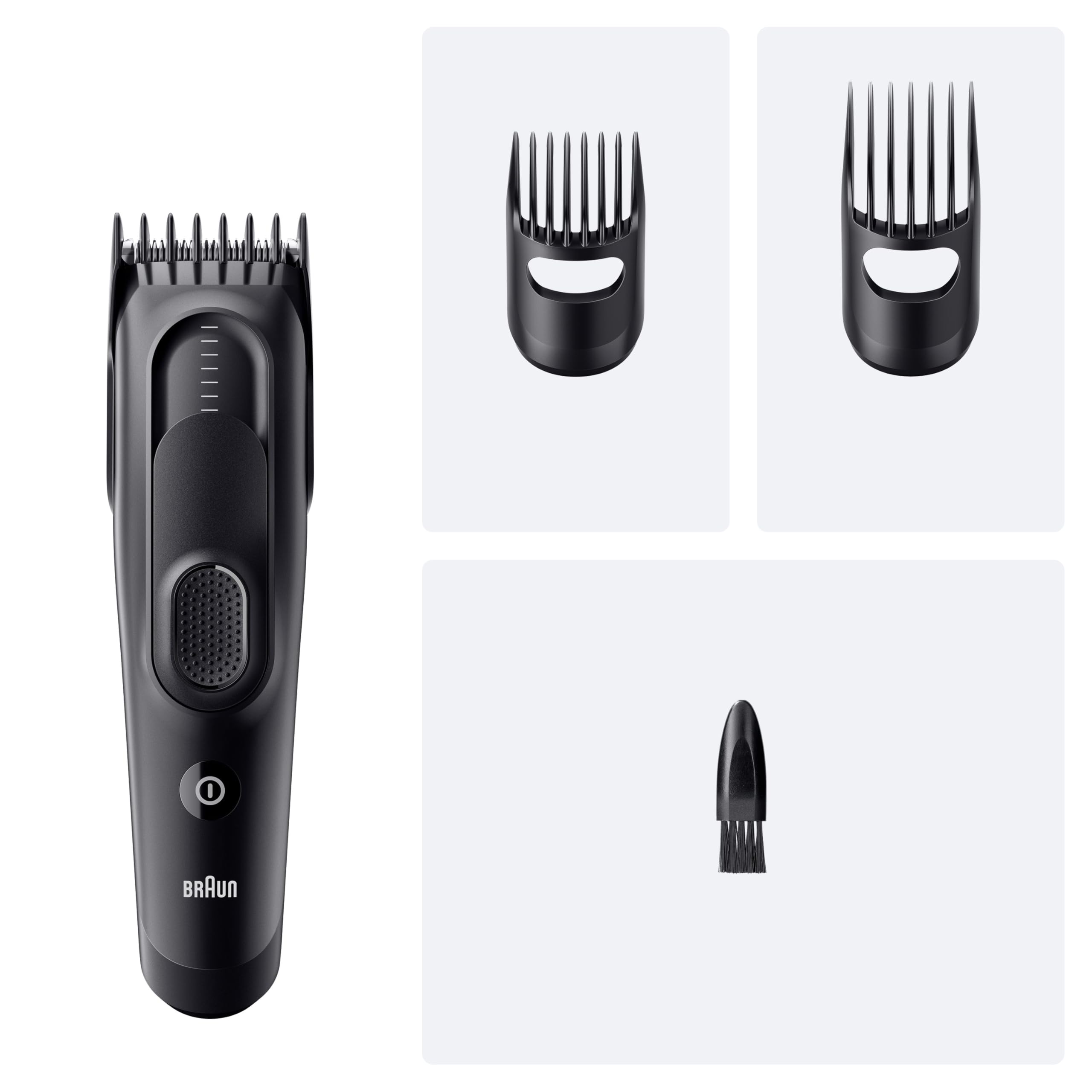 Braun Tondeuse Electrique Homme, à Cheveux, Series 5 HC5530, Noire | Lavable, Batteries Rechargeable, 2 Sabots, 17 Réglages de Longueurs, Lames Affutées et Inusables