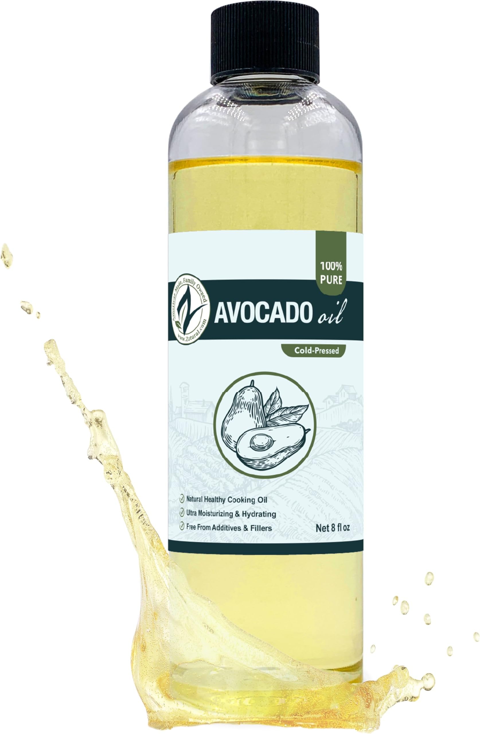 Zatural 100% Avocado Oil Pure Natural without Additives, Clean, Cold Pressed, Non-GMO, Vegan: For Cooking, Frying, Baking and for Sauces, Dressings, Marinades, Salads (8 Ounce)