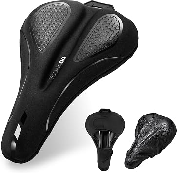 YOUNGDO Bike Seat Cushion with Waterproof Cover, Gel Bicycle Seats Pad for Narrow Saddle, Shock Absorbing, Fit for Peloton, BMX, MTB & Road