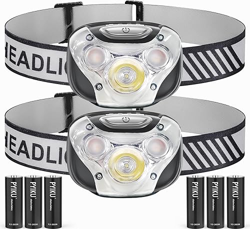 Paquete de 2 faros delanteros LED, faros delanteros de camping para la frente, 1200 lúmenes, 6 modos con lámpara de cabeza blanca y roja, faros