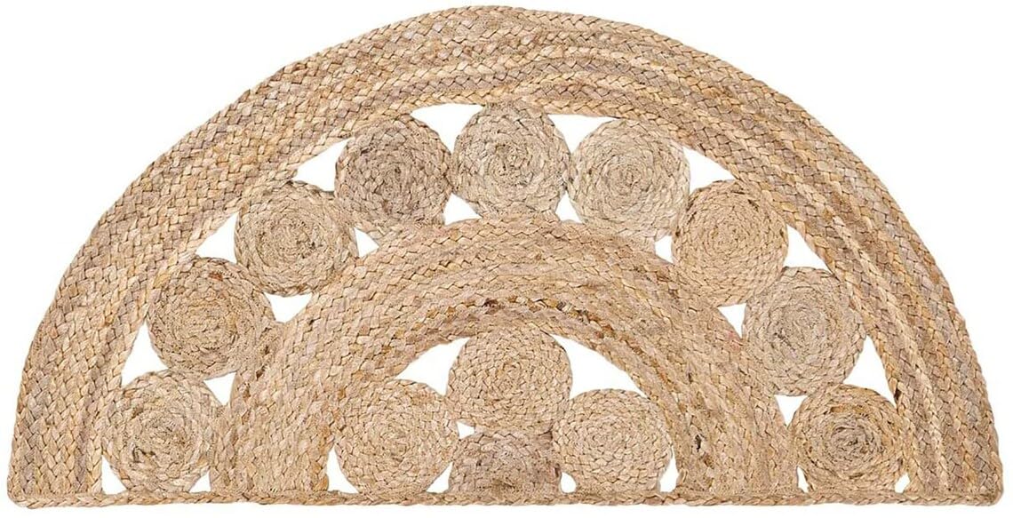 Mehrzweck-Jute-halbrunde Fußmatte, strapazierfähiger Halbmond-Teppich für den Innen- und Außenbereich, Naturfaser, Willkommensmatte für Eingänge und Balkon, halbrunde Fußmatte, Größe