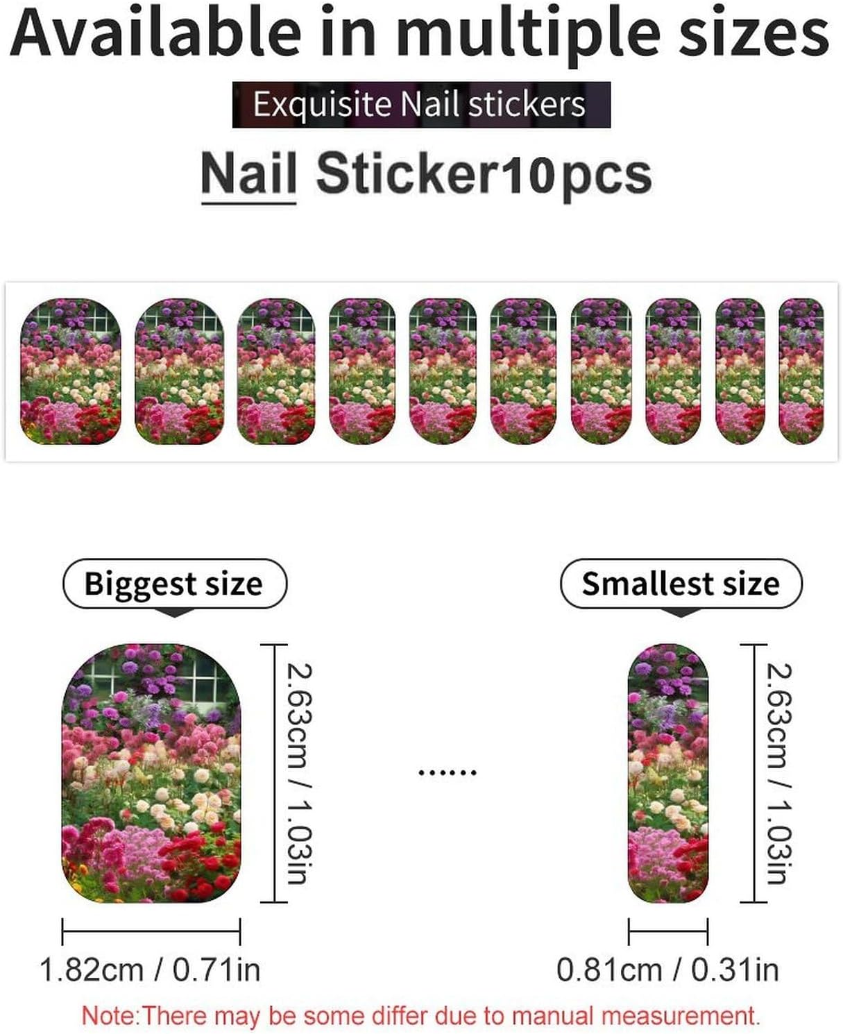 100 Pieces Full Nail Wraps Self-Adhesive Gel Nail Stickers for Women | Garden Many Flowers Nail Strips, UV Free, Chip Resistant, Waterproof Full Cover, Long Lasting Nail Decals