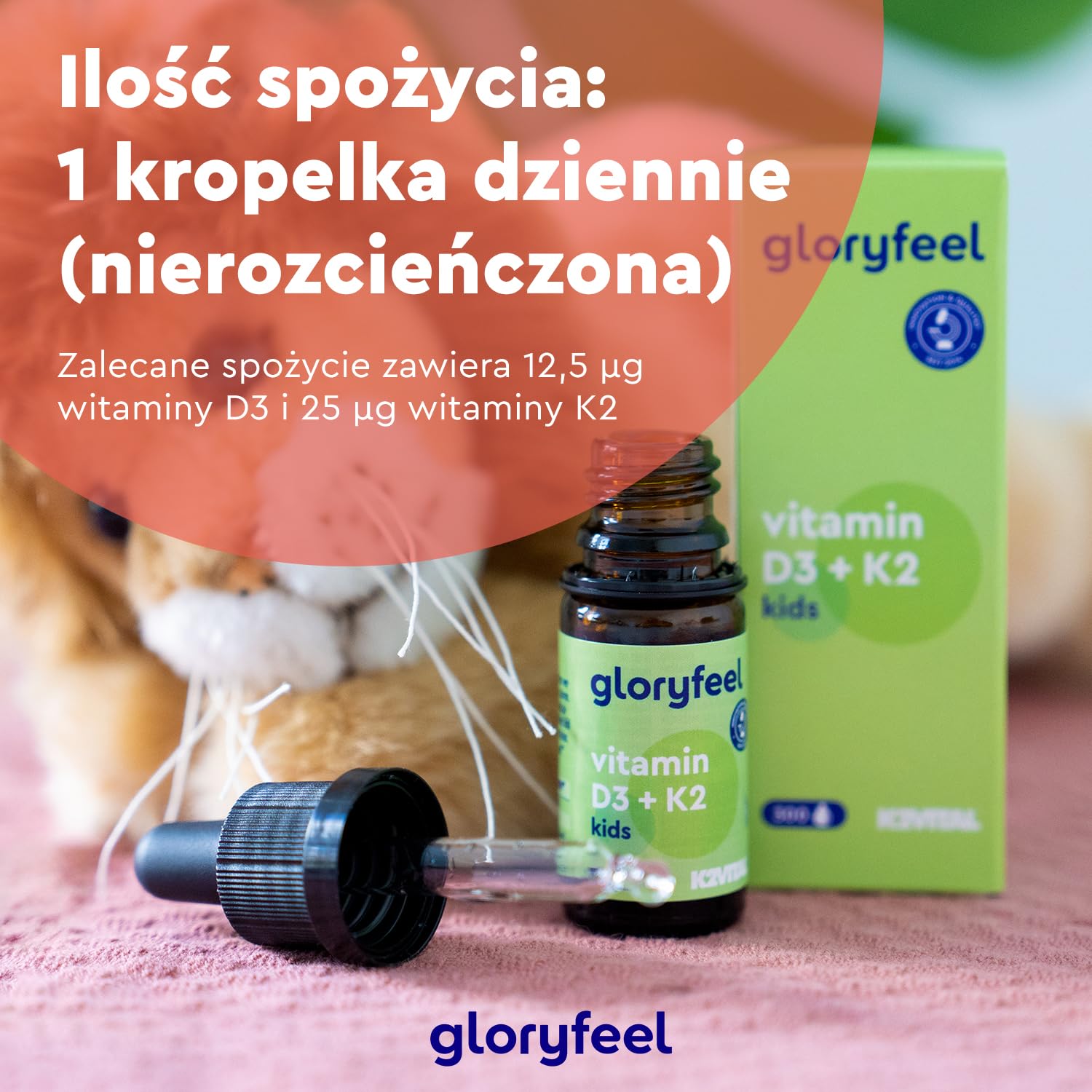 Witamina D3 K2 krople dla dzieci - 25 µg witaminy K (K2VITAL® od Kappa) i 500 j.m. witaminy D - dla odporności, kości i zębów dzieci * - 100% wegańskie, 10 miesięcy zapasu - testowane laboratoryjnie