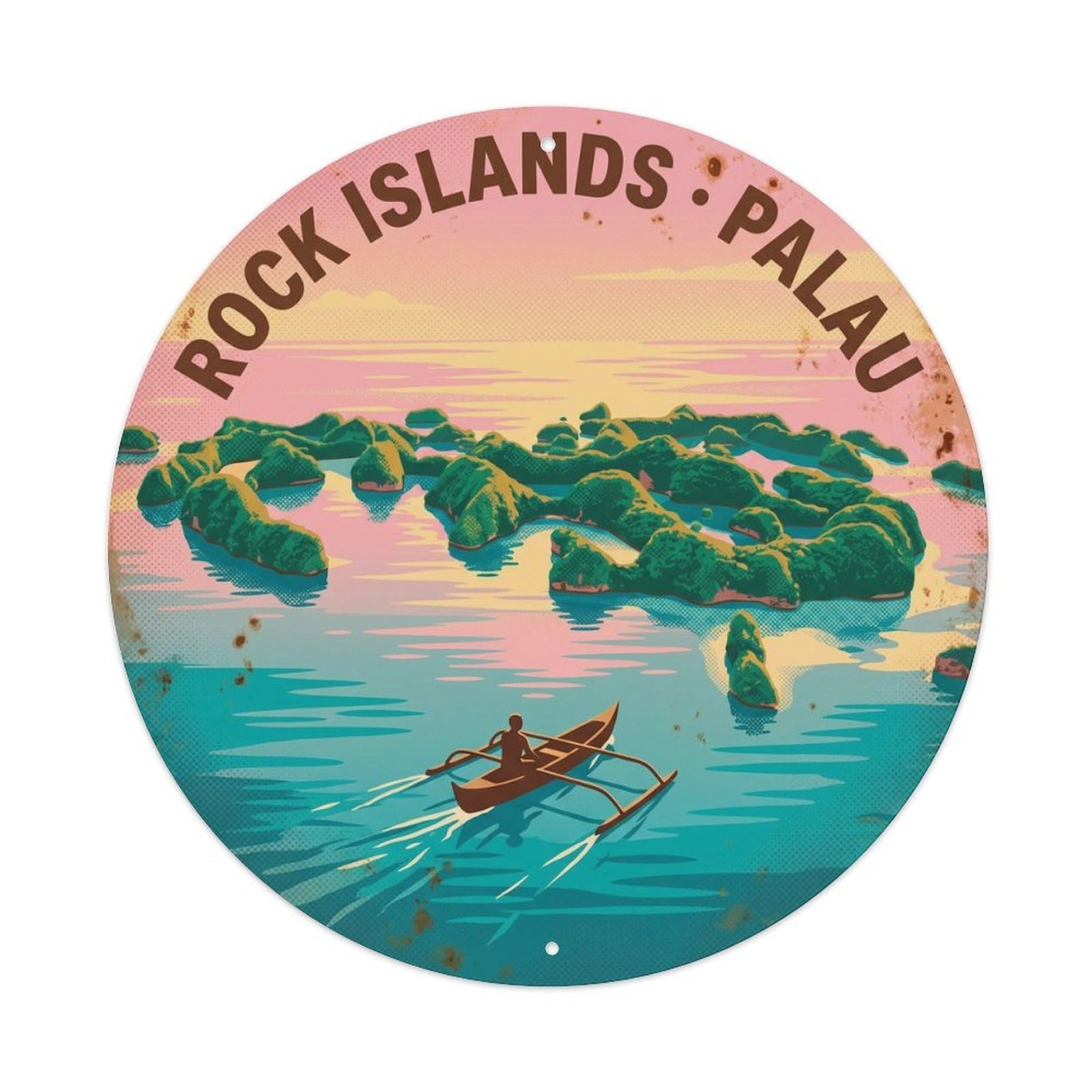 Olyhtr 8X8inch Classic Style Canoe Palau Rock Islands Sunrise Retro Heritage Metal Tin Sign