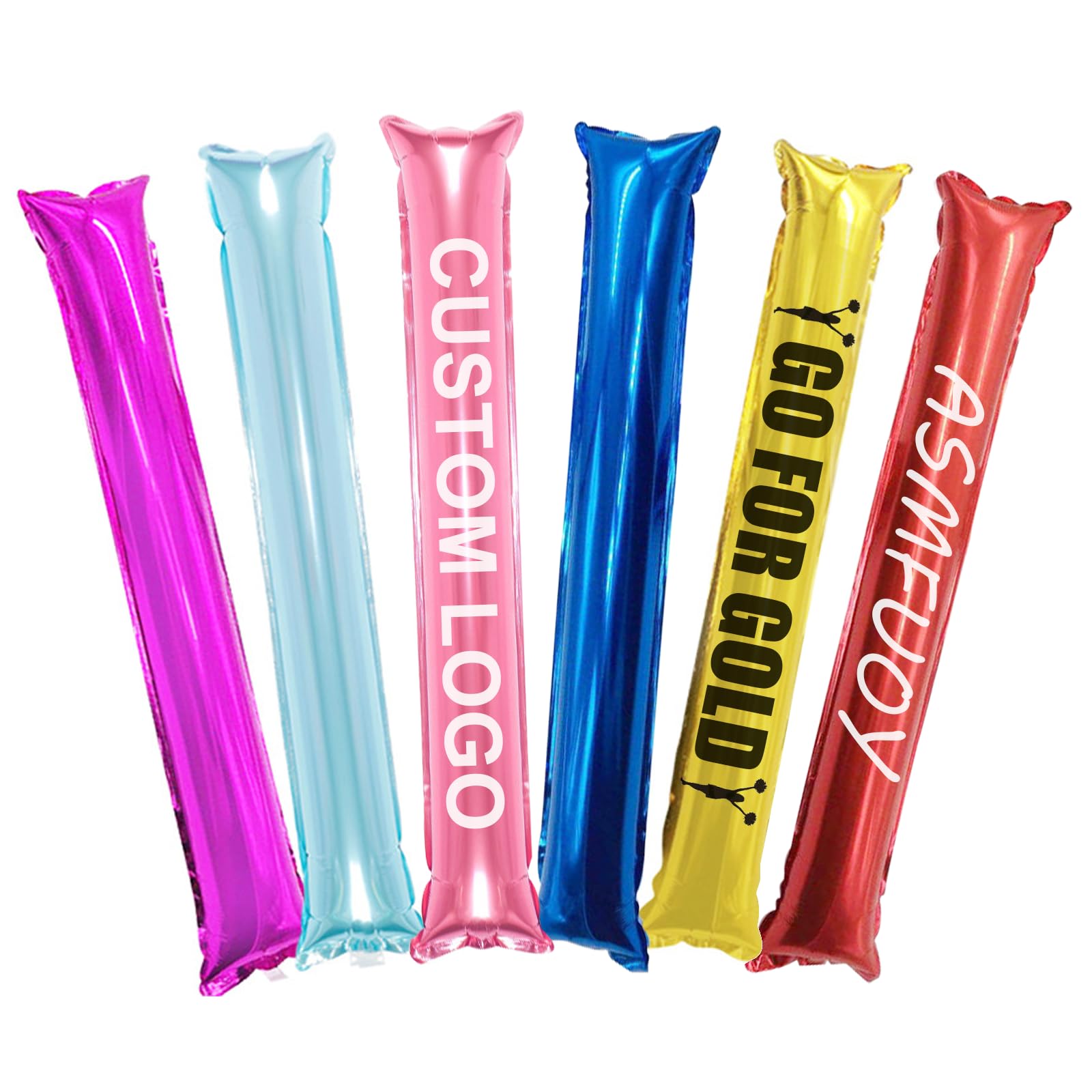 100 szt. niestandardowych balonów foliowych Bam Bam Thunder Sticks można drukować 1 kolorowe logo, urządzenie do hałasu, na imprezy sportowe, 60 x 10 cm, kij wachlarzowy z dwustronnym logo (58 cm