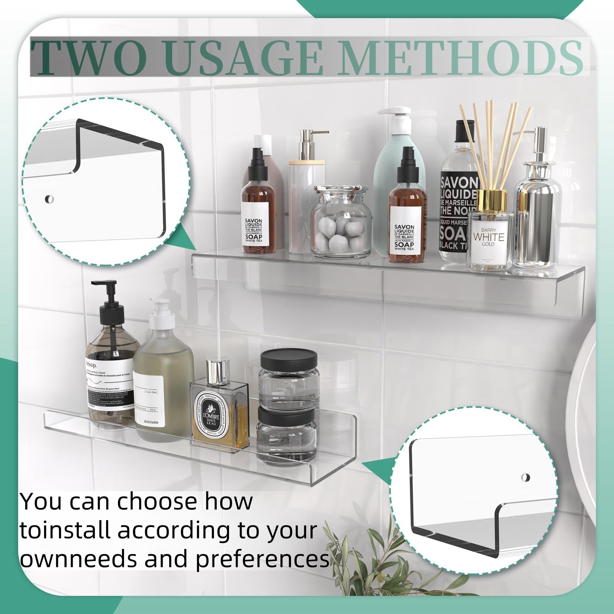 Eidoct 4 Pack Floating Shelves, 15" Transparent Acrylic, Minimalist Style, Wall Mounted, 4 Shelves, Glossy Finish - Image 4