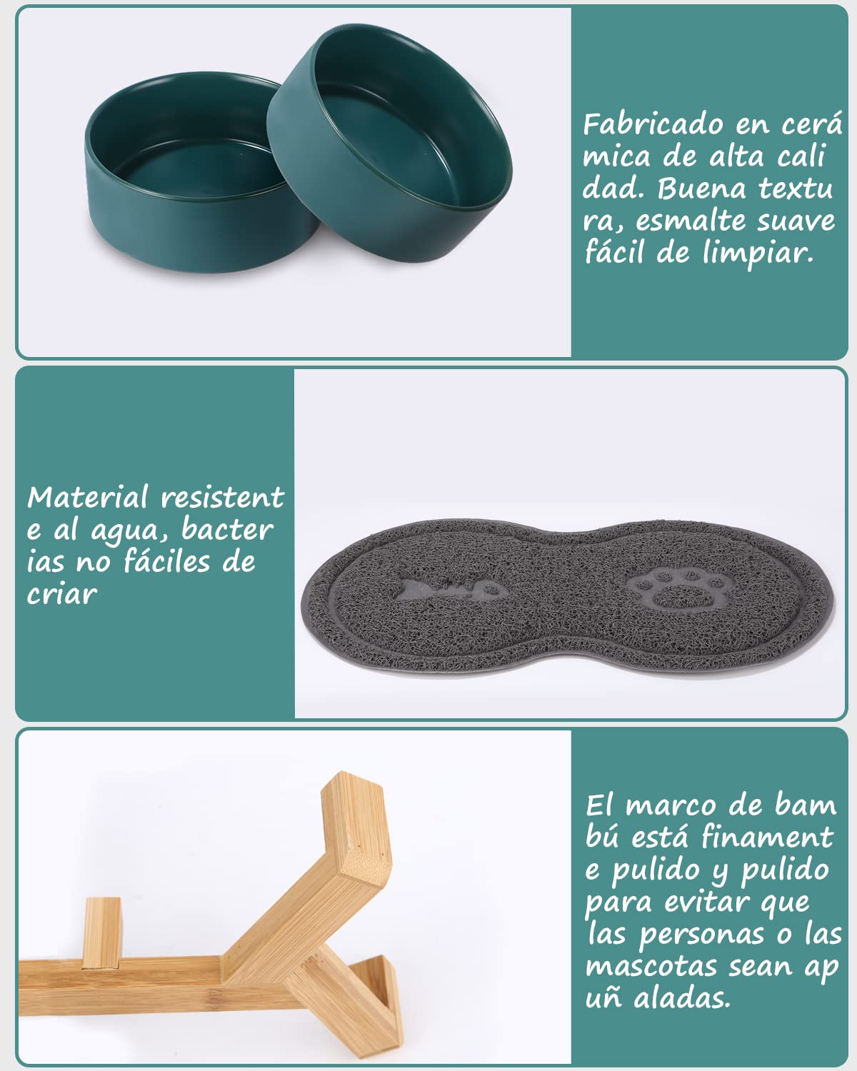 JOFLVA Ciotole Per Cani Ceramica,2 Pacchi 400ML Ciotole Per Gatti Con Base e Pad Antiscivolo Ciotola per Acqua e Cibo Adatto a cani di media e Piccola Taglia(verde)