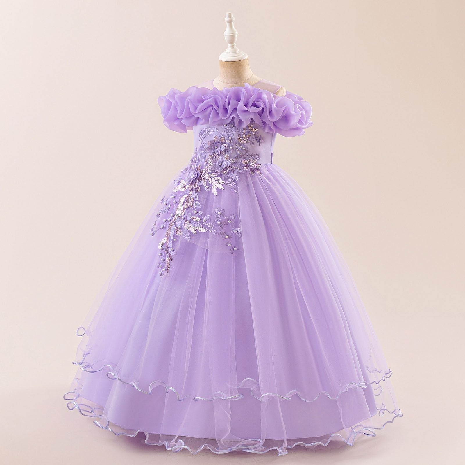 Generico Eleganti Abiti da Bambina per Matrimoni e Feste con Design Spalle Scoperte Gonna Tutu Ampia e Linea Confortevole per età 7 e 12 Anni Adatto a Occasioni Casual e Speciali
