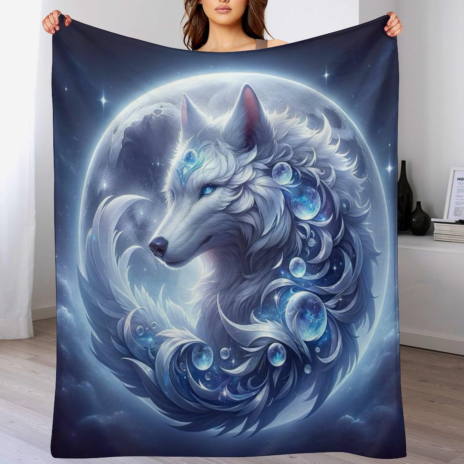 Couverture polaire loup en flanelle douce de 100x130 cm pour lit et canapé