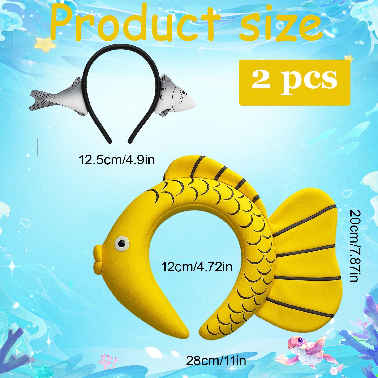 ZcrPrn Fish Hat,Fish Costume,2 Pcs Fish Headband Halloween Headband,Under The Sea Costumes Accessories Halloween Accessories for 14+ Years Old - Image 2