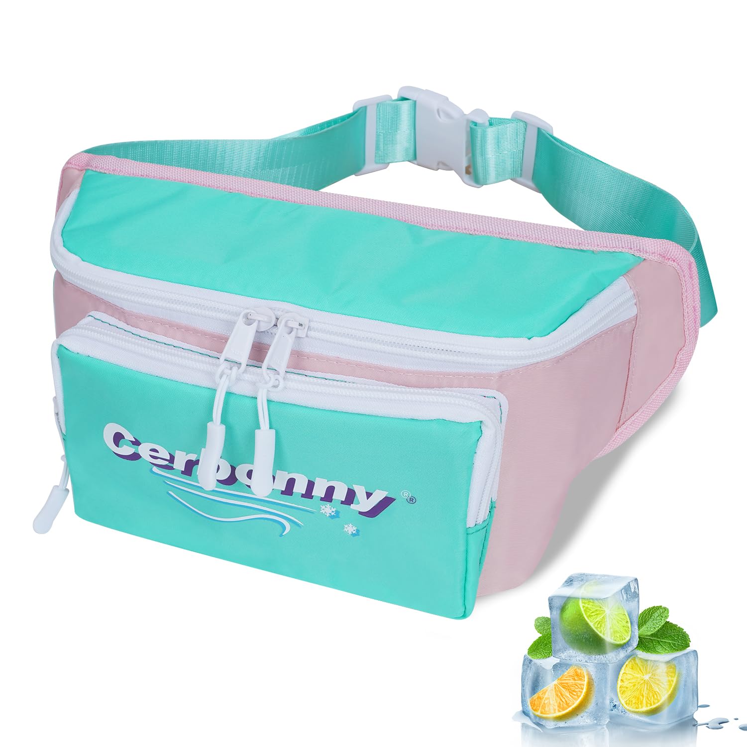 Cerbonny Small Cooler Bag,Insulated Snack Bag,Freezable Snack Bags,80s Fanny Pack,Retro Cooler,Fanny Packs,Pink&Green