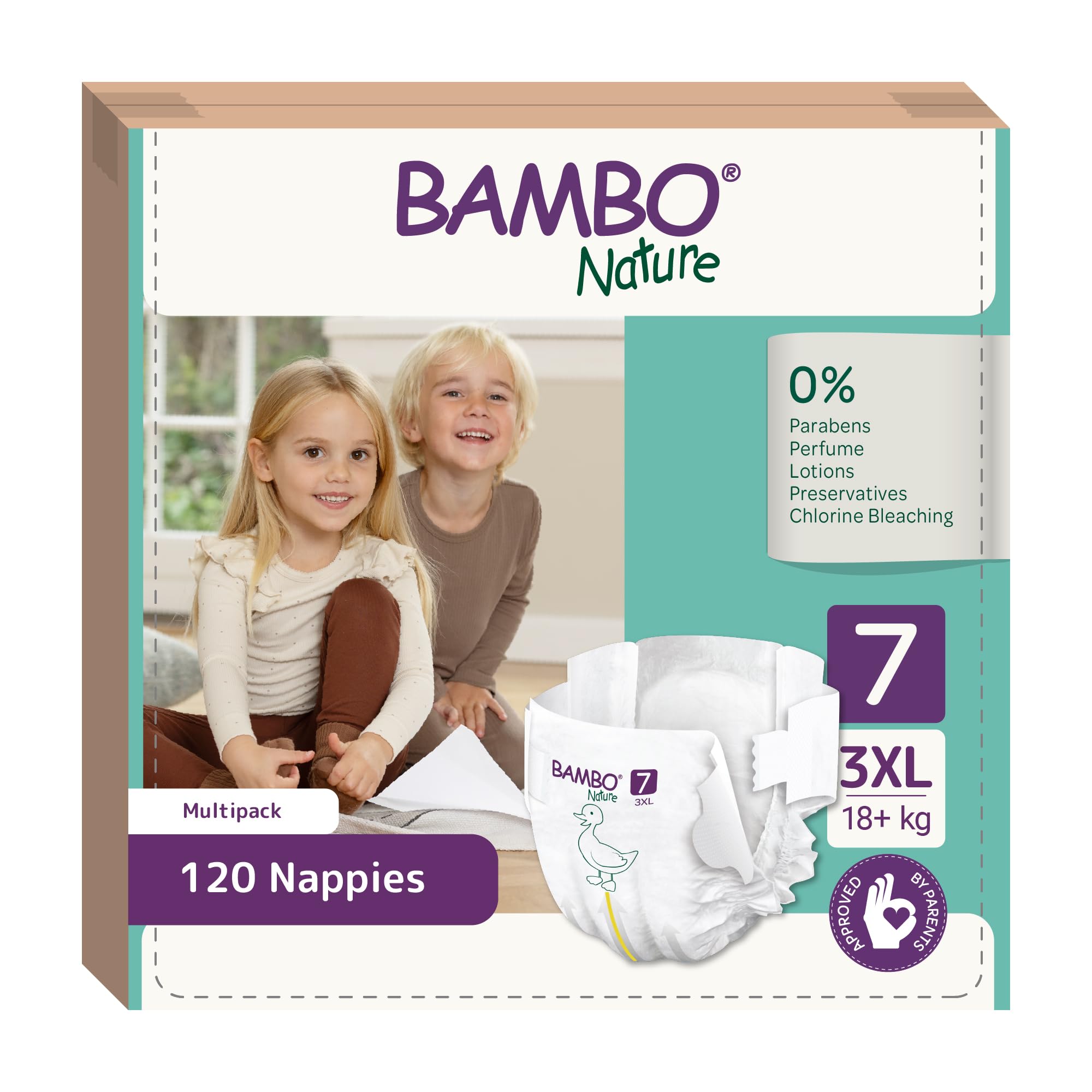 Bambo Nature Pañales de tamaño 7 (18 + kg), paquete de 120 pañales desechables, respetuosos con el medio ambiente, con mayor protección contra fugas, pañales seguros para bebés, agradables para la