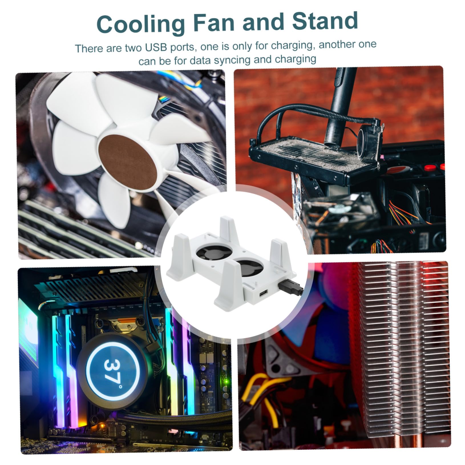 Base Ventilador de Refrigeración Doble para Consola Soporte Vertical 2 USB Velocidades Ajustables Disipador Térmico para Consola Accesorios de Juegos