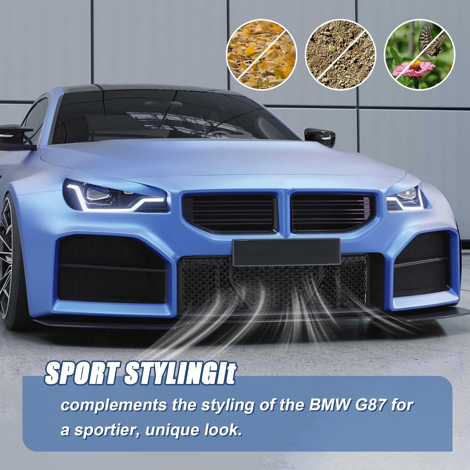 3PCS Front Bumper Grille MeshCompatible with BMW G87 M2 2023 2024 2025, Front Bumper Center Lower Grille Mesh Guard (Gloss Black)