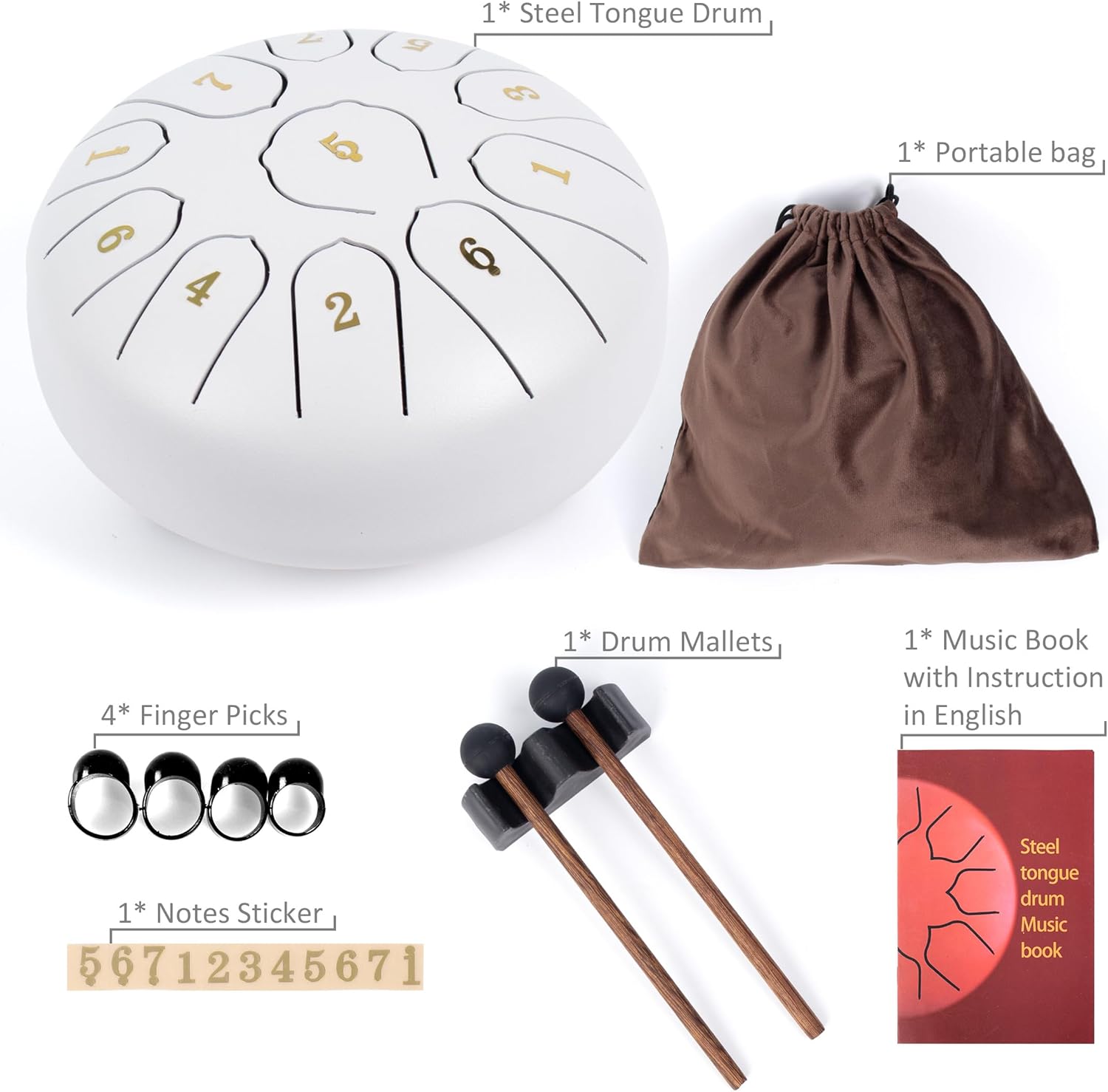 Steel Tongue Drum 6 Inch 11 Notes,Rain Drum for Outside Garden,C Major Tongue Drum Rain Chime Outside for Meditation Yoga Beginner(White)