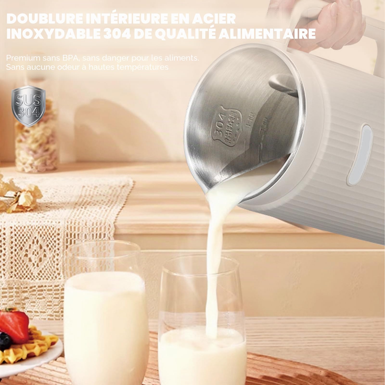 Machine à lait de noix, 1200 ml Machine automatique à lait de soja avec autonettoyage, préparateur de lait végétal 8-en-1 avec minuteur, machine à lait de noix pour lait d'avoine, lait d'amande, lait
