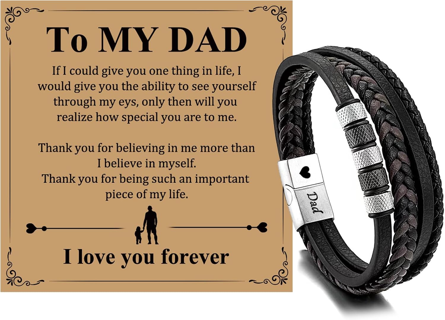 Leather Bracelets Gifts for Men: Handmade Braided Multi-Layer Genuine Leather Wristband Bracelet with Jewelry Gift Box and Card, Christmas Birthday Fathers Day Gift for Dad Son