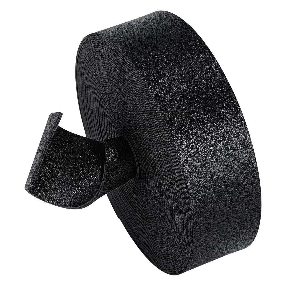 Bande cuir synthétique motif litchi noir 3 cm double face texturée
