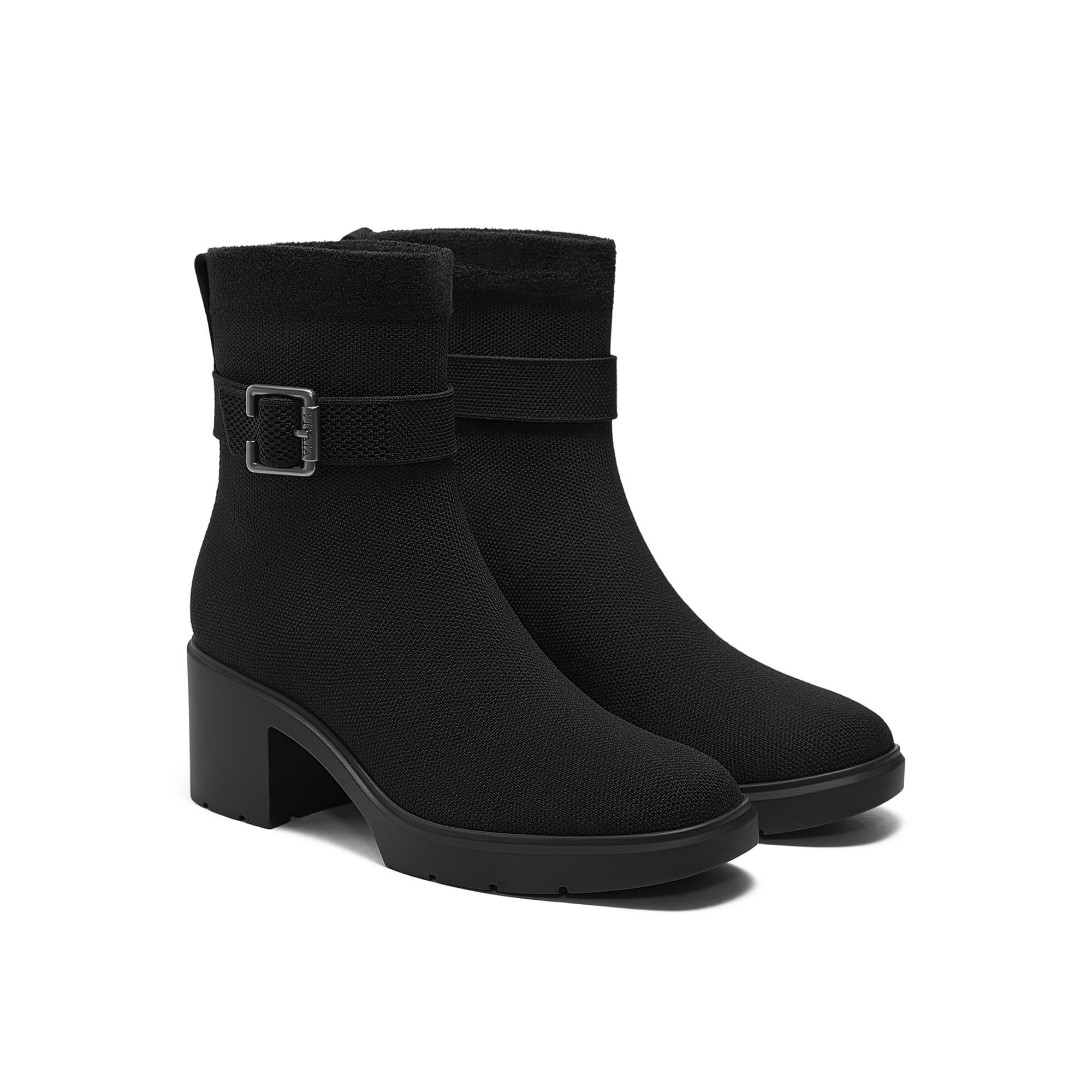 VIVAIA Gisella Womens Ankle Boots Square Toe Block Heel Booties with Removable Buckle Comfortable Water Repellent Dress Shoe
