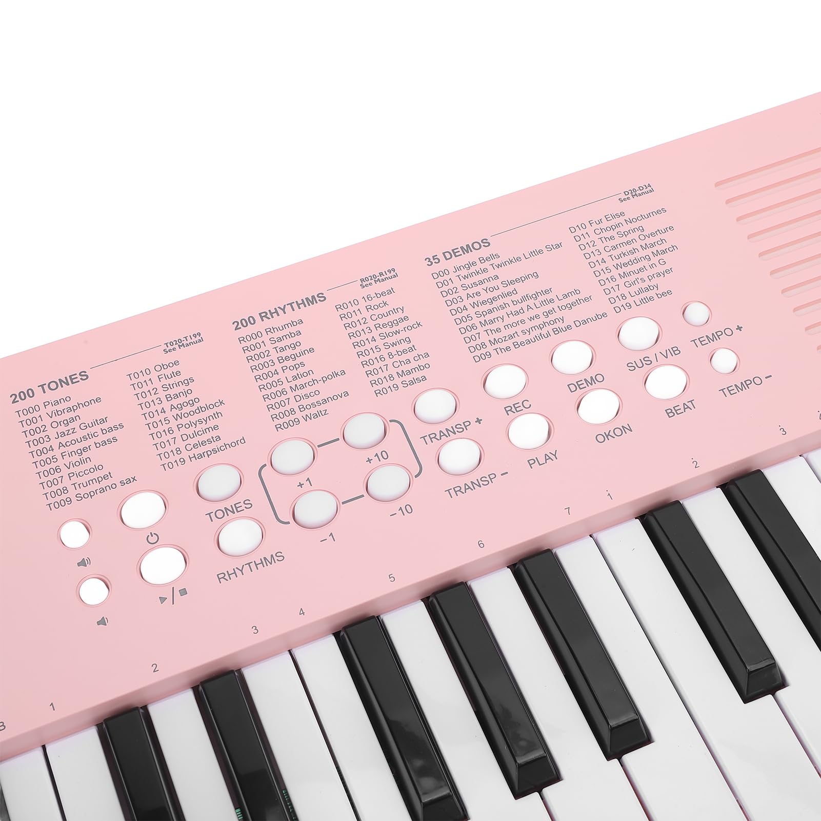 Pianoforte elettronico ZenithAur a 37 tasti con riproduzione della registrazione di brani, tastiera digitale in modalità doppia alimentazione per esercitarsi nella composizione (Rosea)