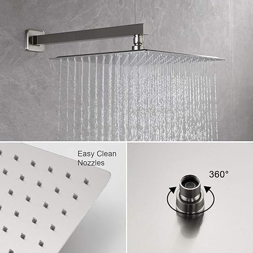 Miniatura 10 de Sistema de ducha con cabezal de ducha de lluvia, conjunto de ducha de una sola función, conjunto de ducha con kit de molduras (negro mate)