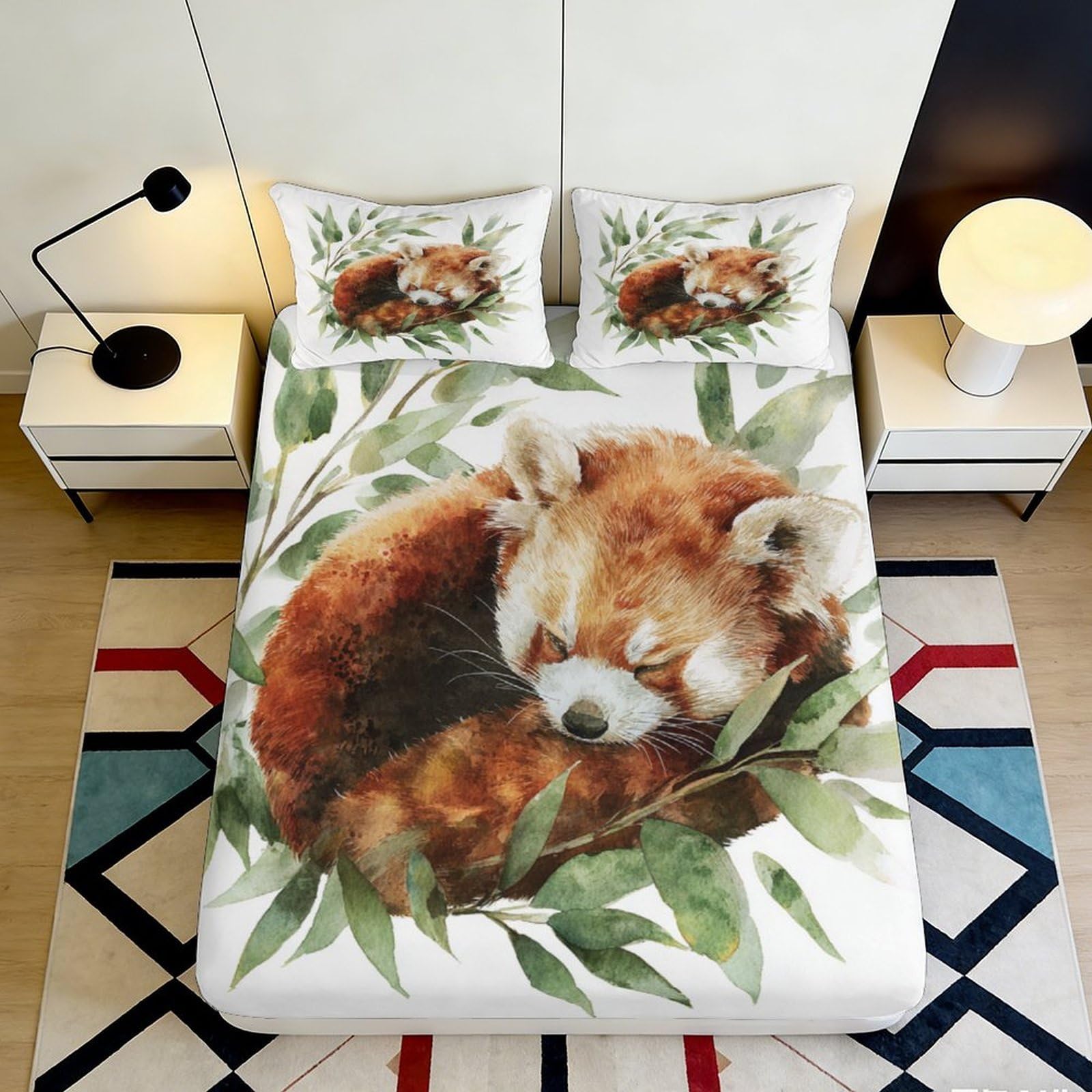 Jqzkxnhpbr Style-4 3D Printed Red Panda Fitted Sheet Microfiber Soft Leafy Forest Bed Sheet For Bedroom Dorm Mattress Protection Decor 90X200x25cm