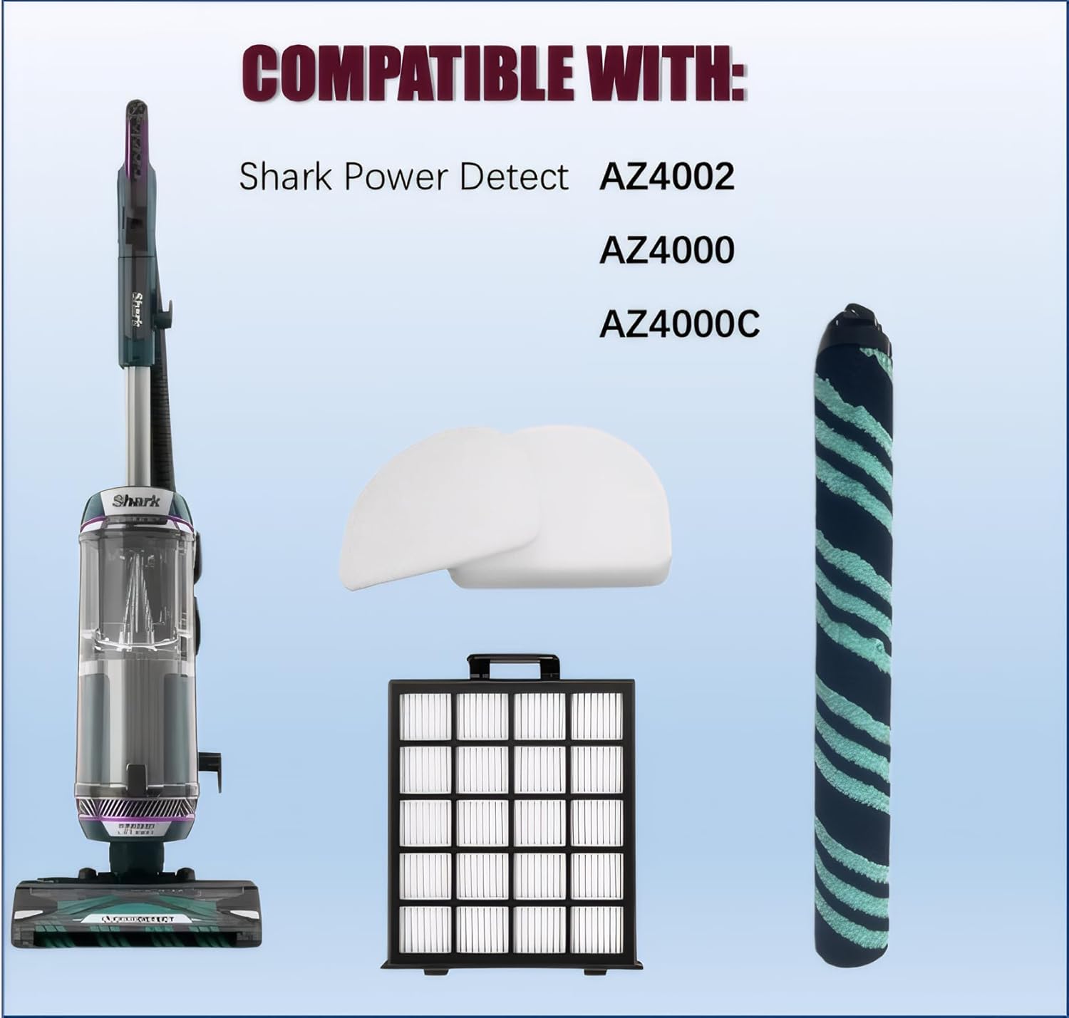 AZ4002 filter Compatible with shark detect pro/Shark Power Detect Upright Vacuum AZ4000 AZ4002 AZ4000C-2HEPA+4Foam&Felt Filters+1Cleaning Brush+4Odor Neutralizer Cartridge+1Main Brush (12pcs) (12 pcs)
