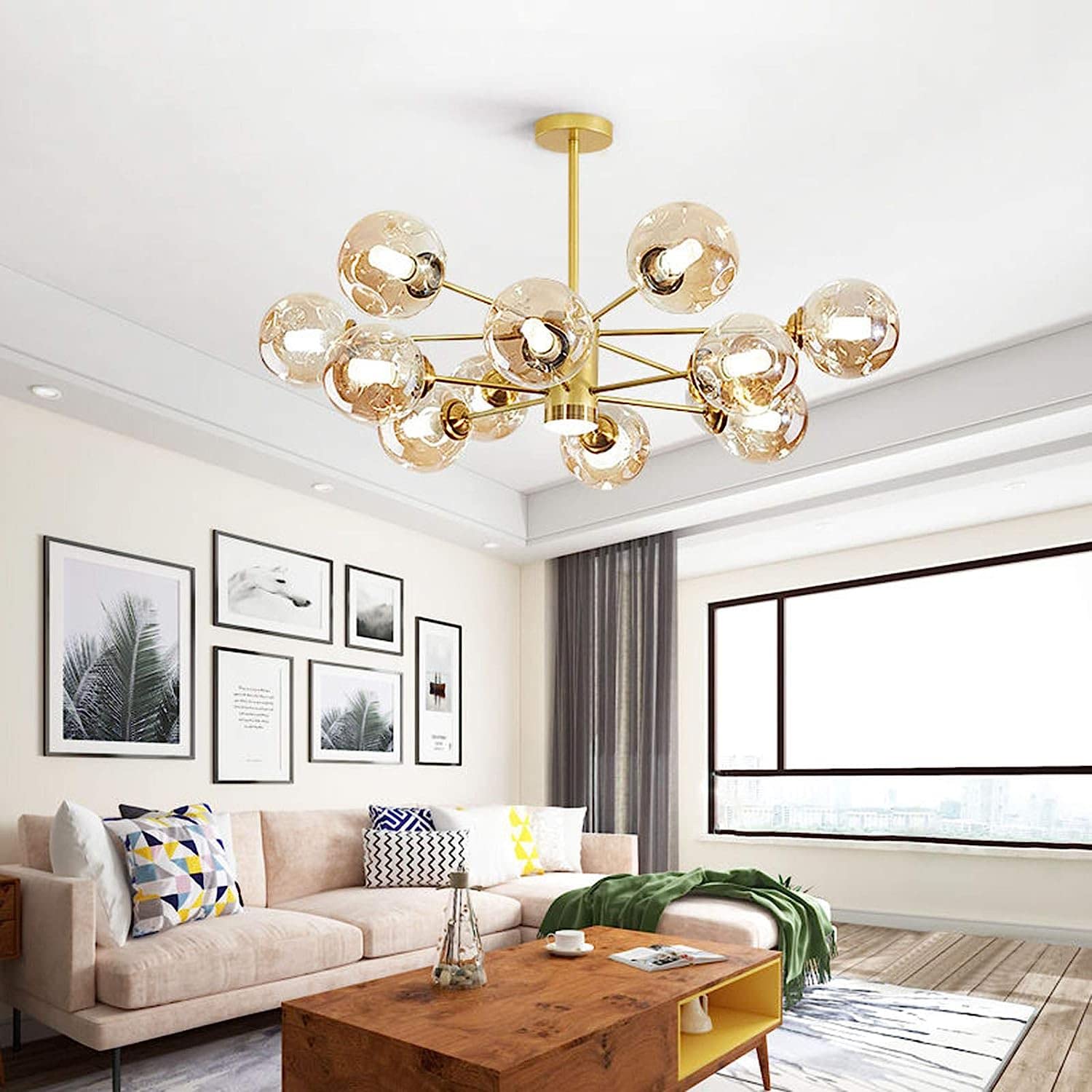 Lampadario Sputnik Retrò 6 Luci - Plafoniera E27 In Metallo Nero/Oro, Stile Industriale Per Interni - Foto 2