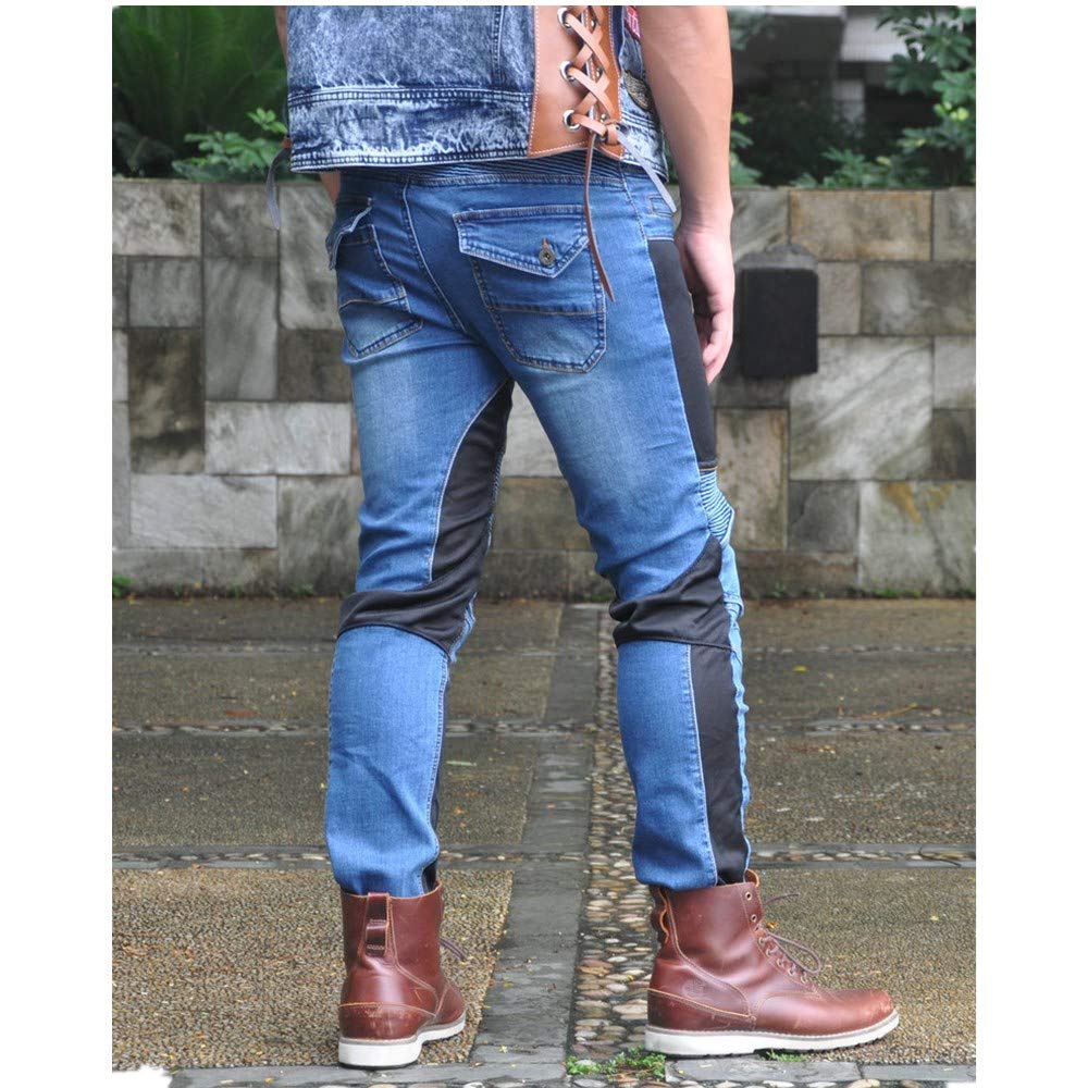 Pantaloni Moto Uomo Con Protezioni - Jeans Elasticizzati Con Ginocchiere | Blu, Taglia L - Foto 9