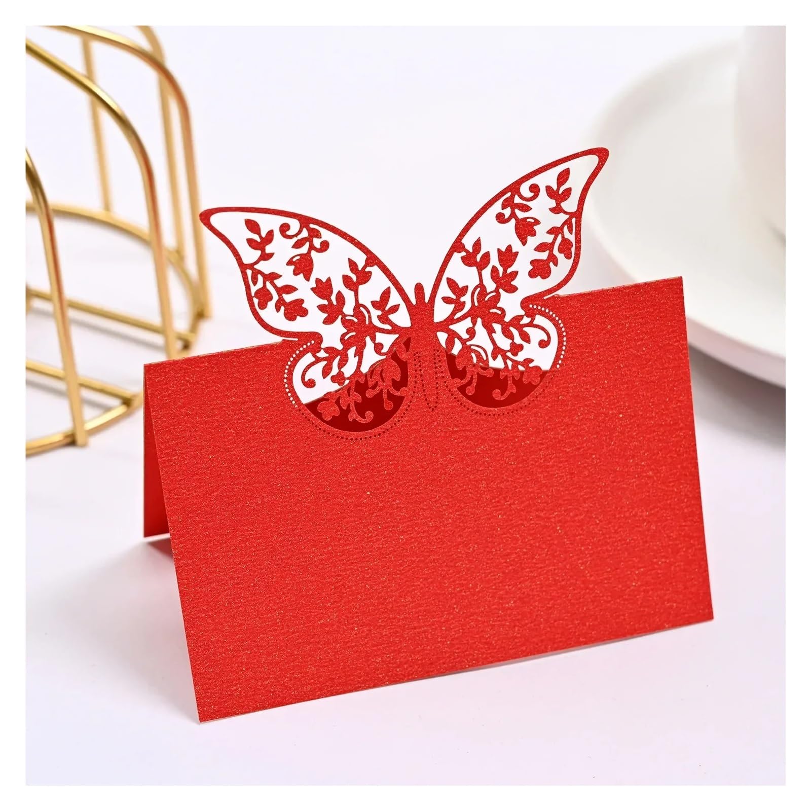 Biglietto per posto nuziale 20/50 pezzi Laser Hollow Farfalla Segnaposto for matrimoni Banchetto Festa Sedile Nome Accedi Tavolo Biglietto di auguri con fiori(Yellow,50pcs)