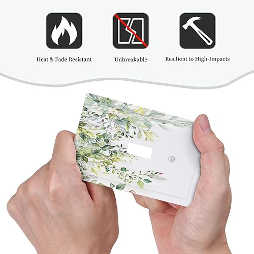 Miniatura 6 de Placas de pared de eucalipto verde de una sola palanca, estilo rústico, cubierta de interruptor de luz de 1 cuadrilla, hojas de árbol, cubiertas