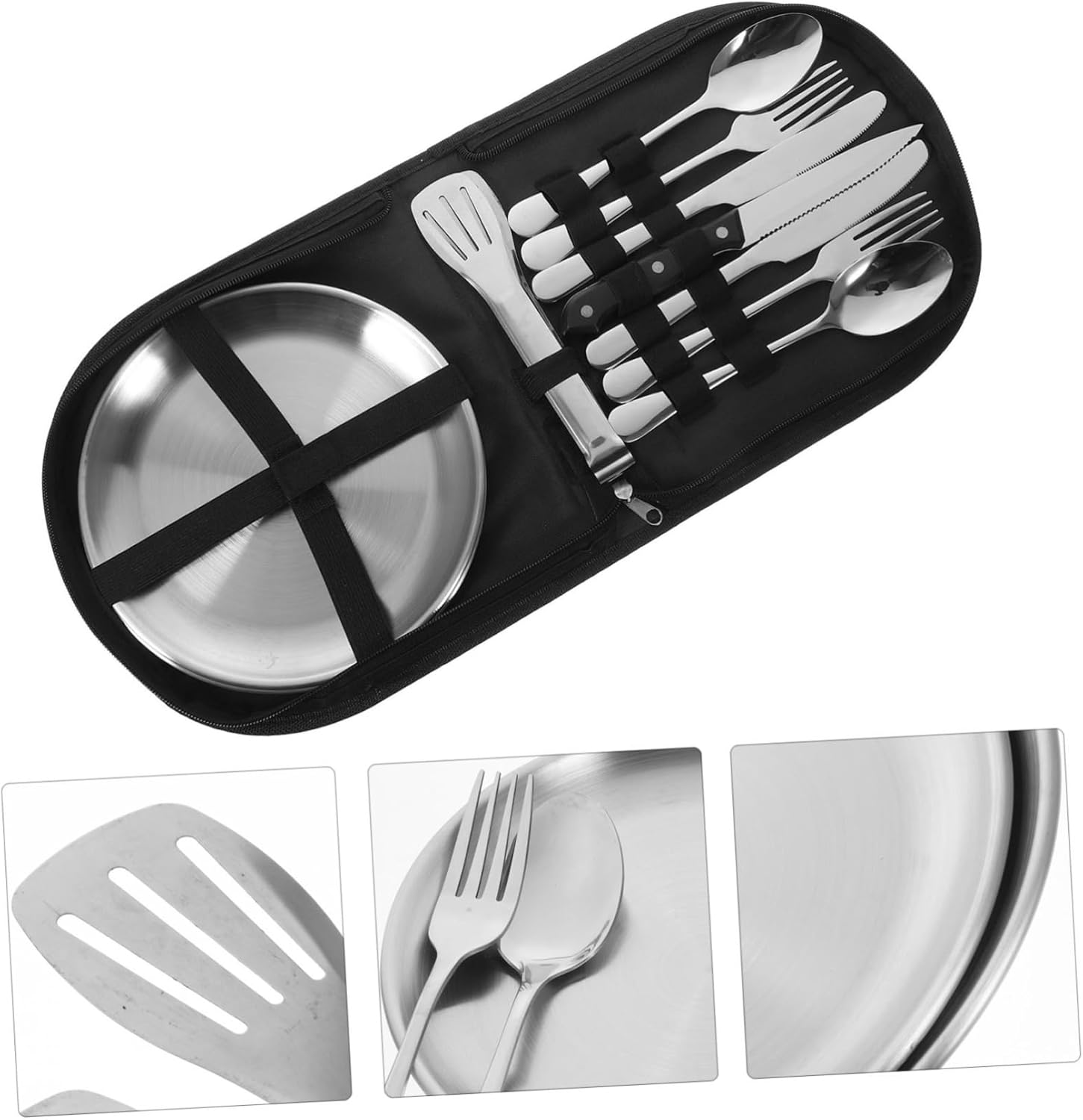 Travel Silverware Organizer Camping Cutlery Kit Stainless Steel Utensils Storage Bag