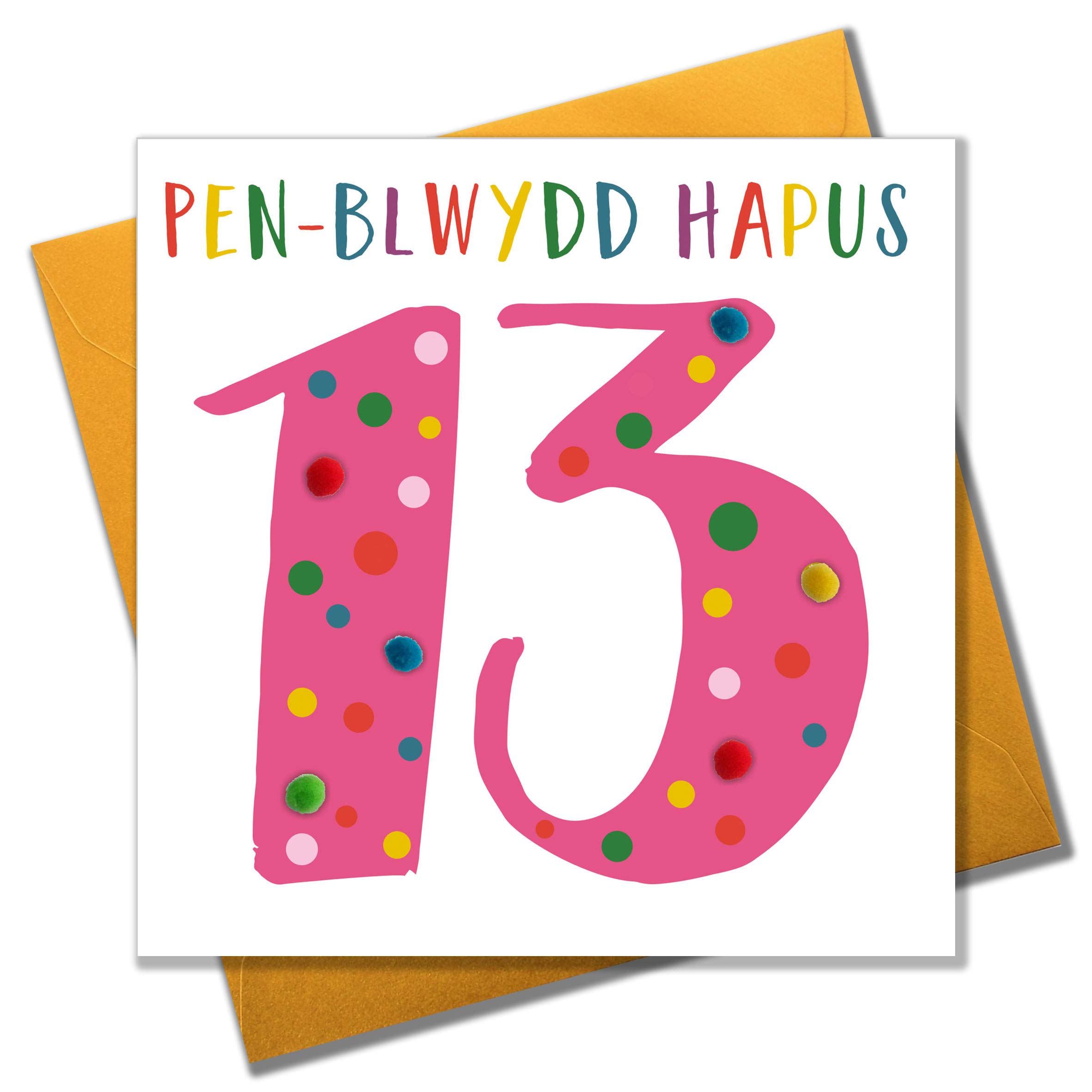 Claire Giles WPOM113P "Age 13 - Pink, Greeting Card Embellished with Pompoms"