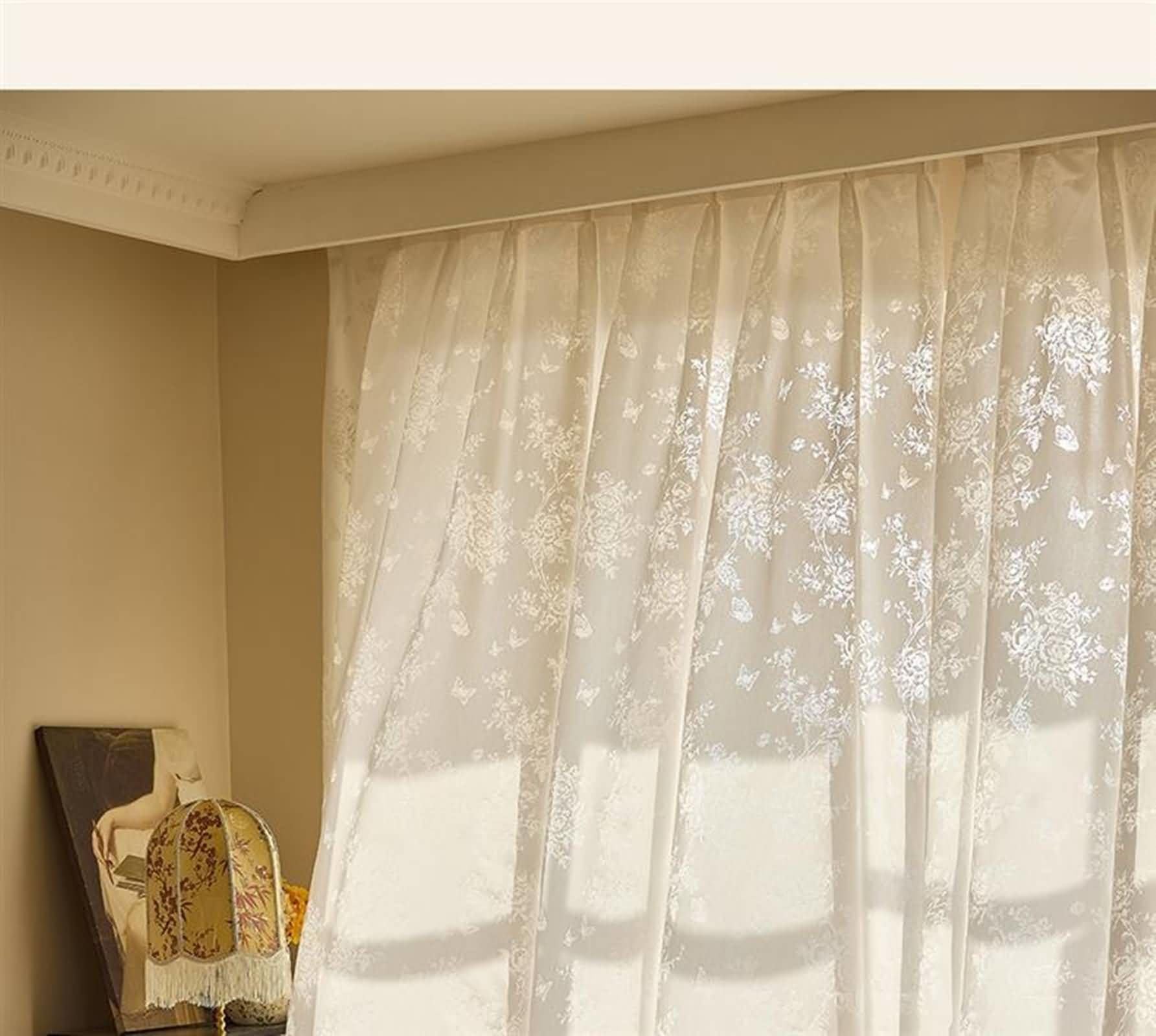 KnSam Rideaux Voilage Beige, 2 Pièces, Rideau Salon Imprimé Floral à Crochets, 132x274cm x 1pcs