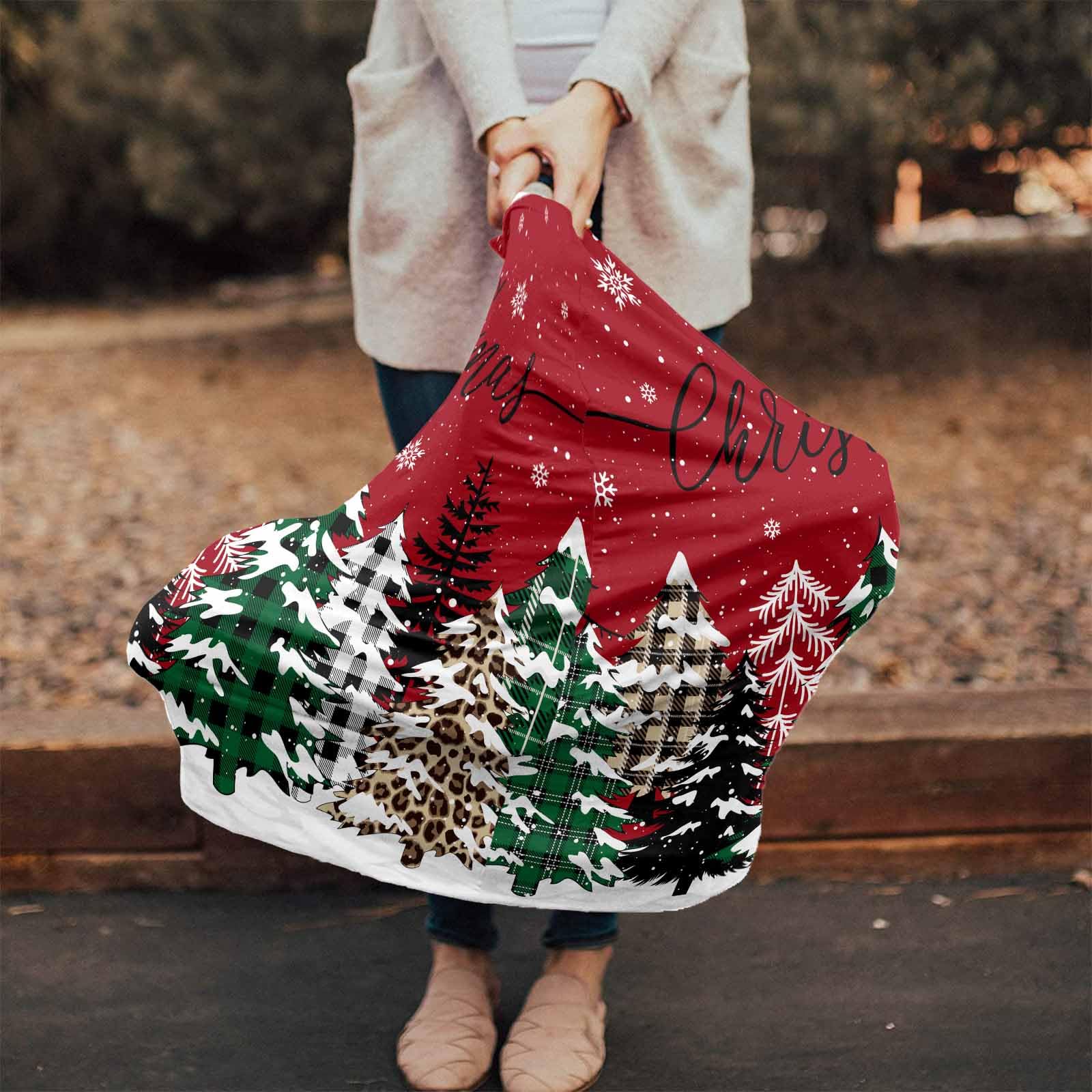 Nursing Cover for Breastfeeding Scarf, Xmas Trees Various Checkered Leopard Snow Red Green Baby Car Covers Super Soft Multi Use for Canopy Shopping Cart Cover Blanket Stroller Cover