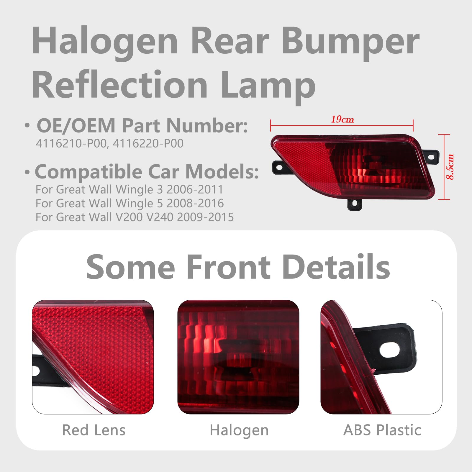 JESYMBX Rear Bumper Brake Light For Great Wall Wingle 3 Wingle 5 2009-2013 Reflector Lamp 4116210-P00 4116220-P00 Left&Right