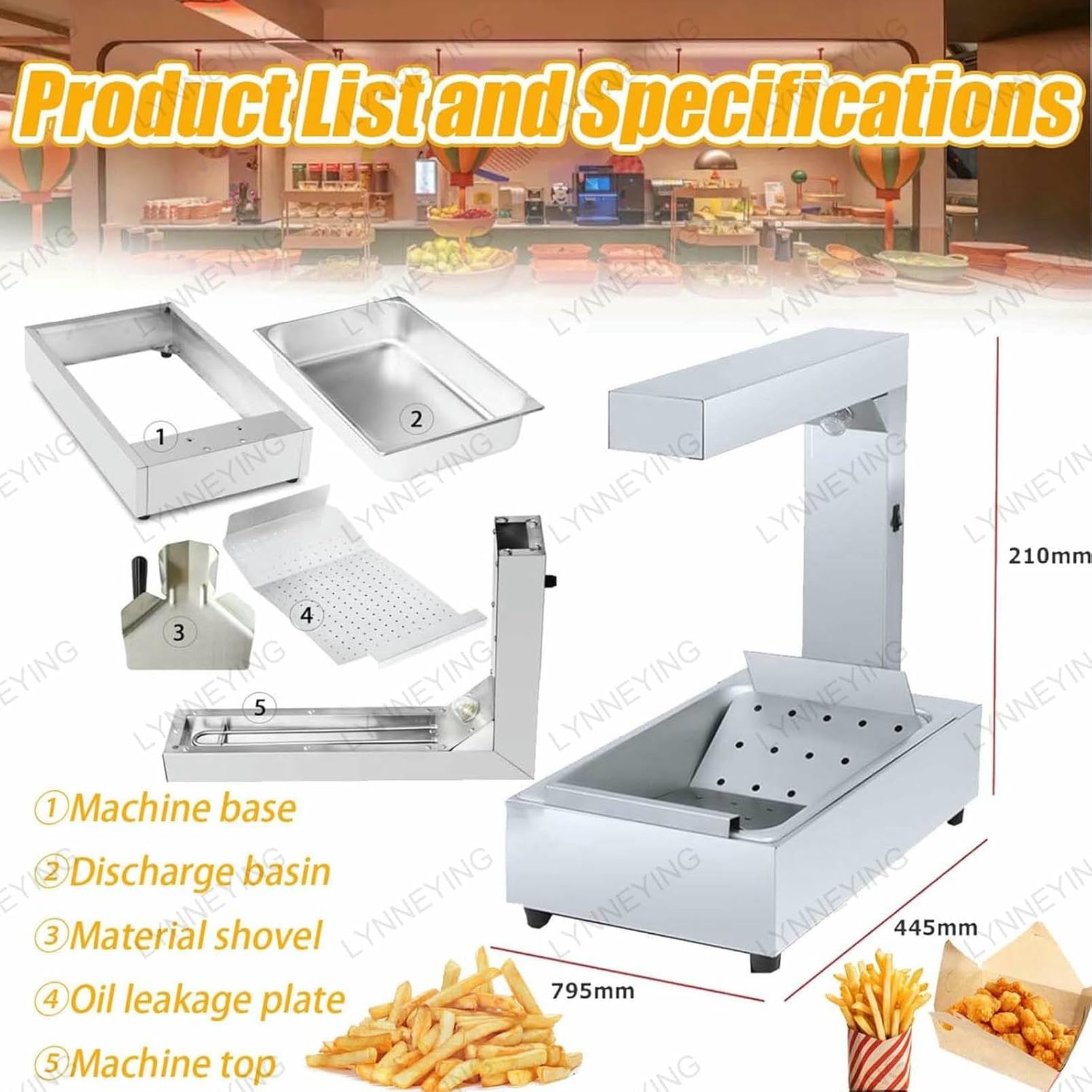 Stazione Scalda Patatine Fritte, Lampada Riscaldante Commerciale Da 1000 W Con Vassoio Raccogligocce E Porta Patatine Croccanti, Acciaio Inossidabile, Controllo Con Un Pulsante, Per Ristorante