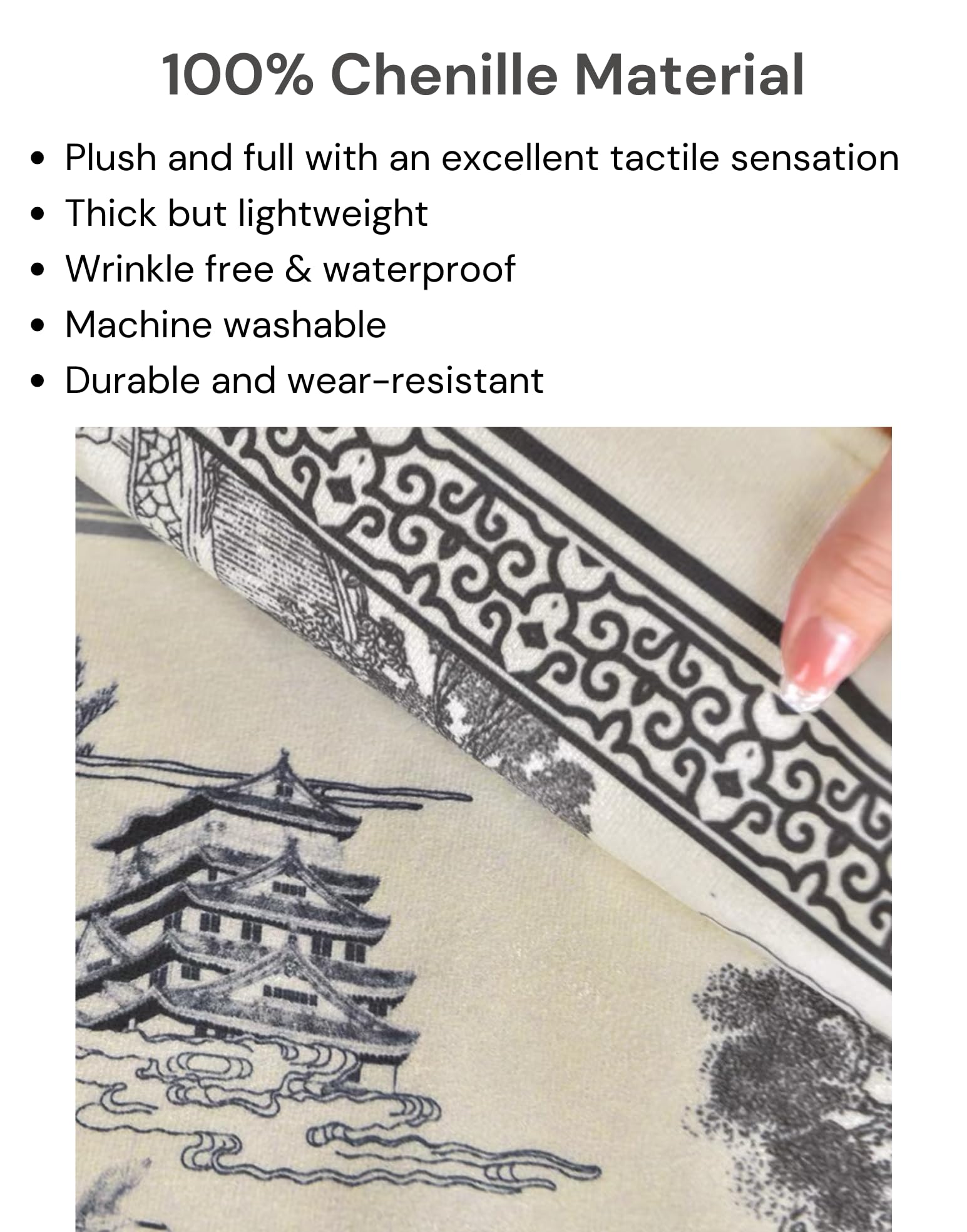 AzulHome Waterproof & Stain Resistant Tablecloth - 118'' X 55'' Chenille Fabric For Dining Table
