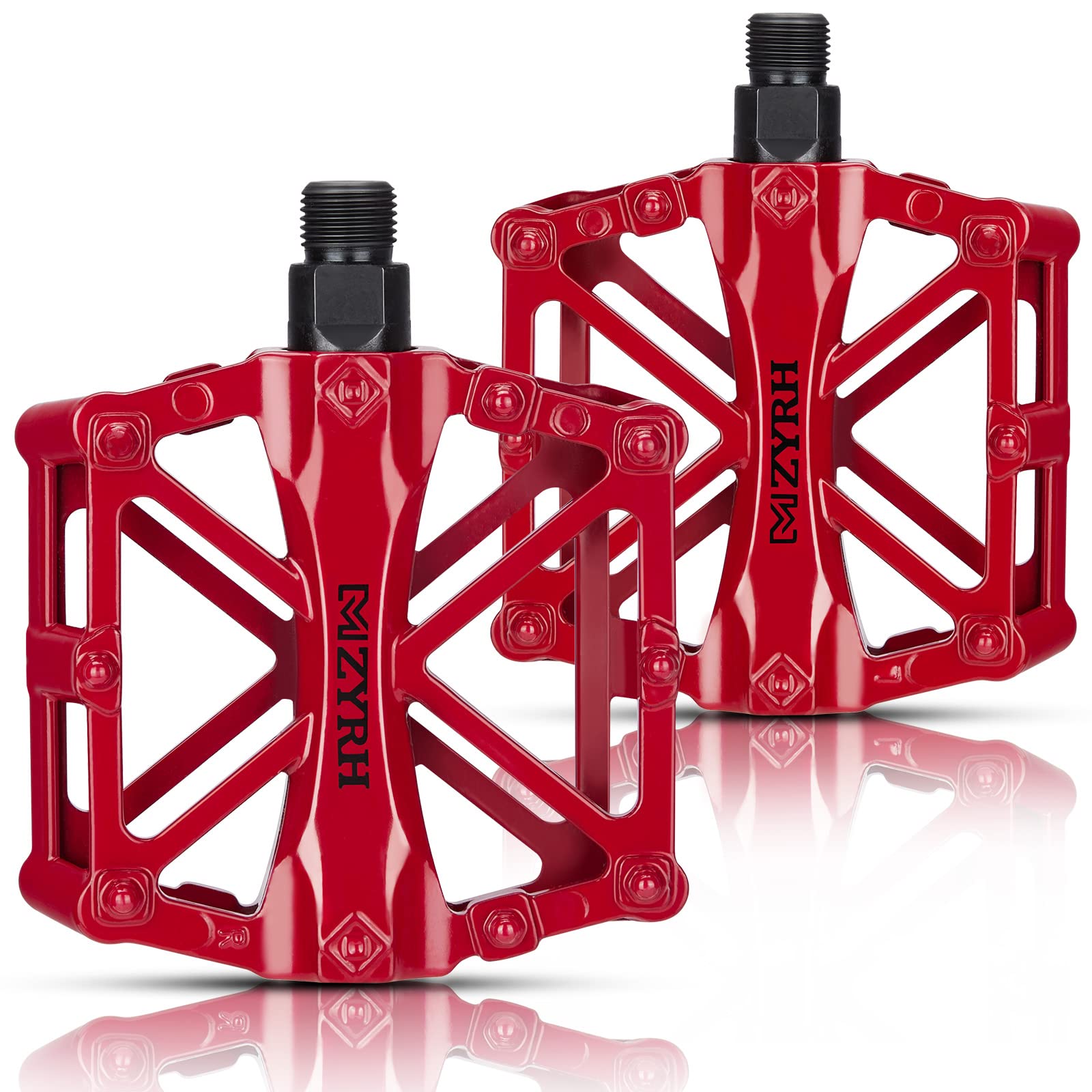 KEMIMOTO Mountain Bike Pedals MTB Bicycle Flat Pedals, 9/16'' CNC Aluminum Durable Sealed Bearings for Most Bikes BMX MTB Enduro Downhill Trail (Two Pack) (Red)